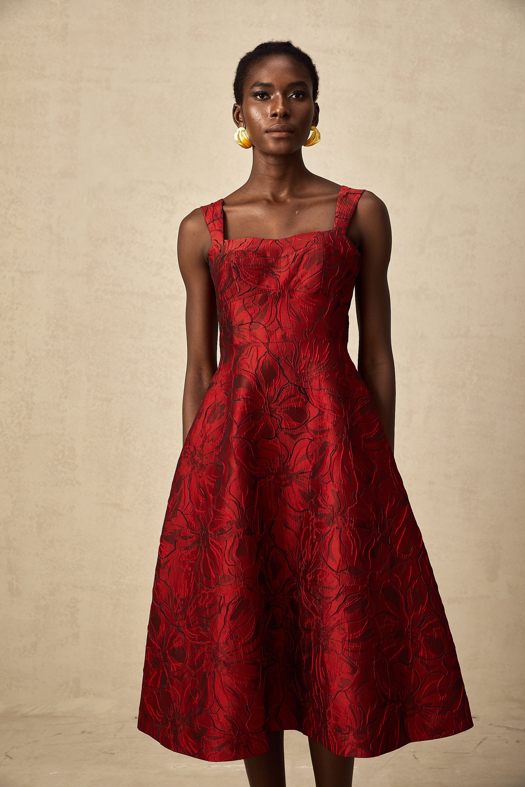 Hélène red floral-jacquard midi dress (Final Sale-US Only)