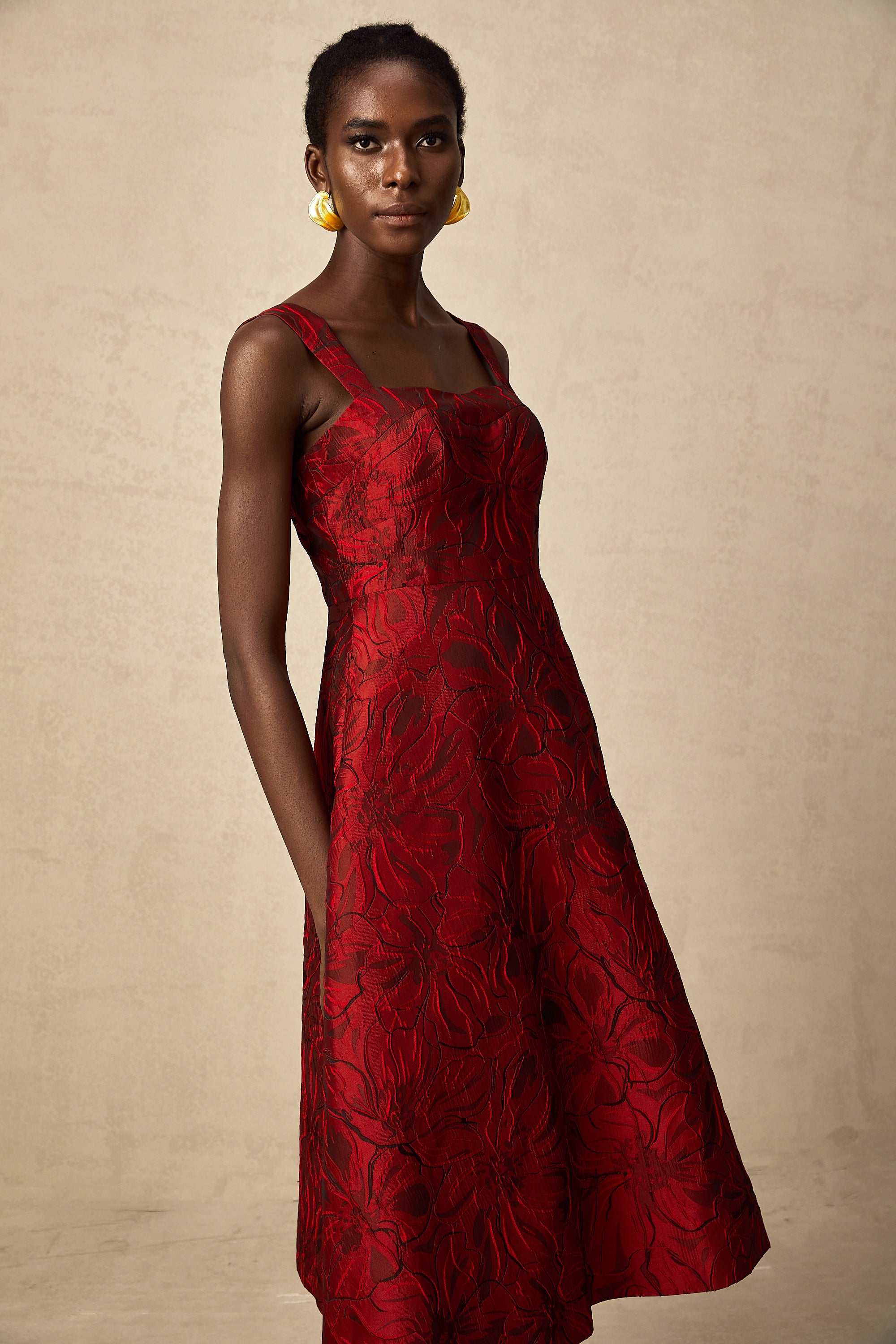 Hélène red floral-jacquard midi dress (Final Sale-US Only)