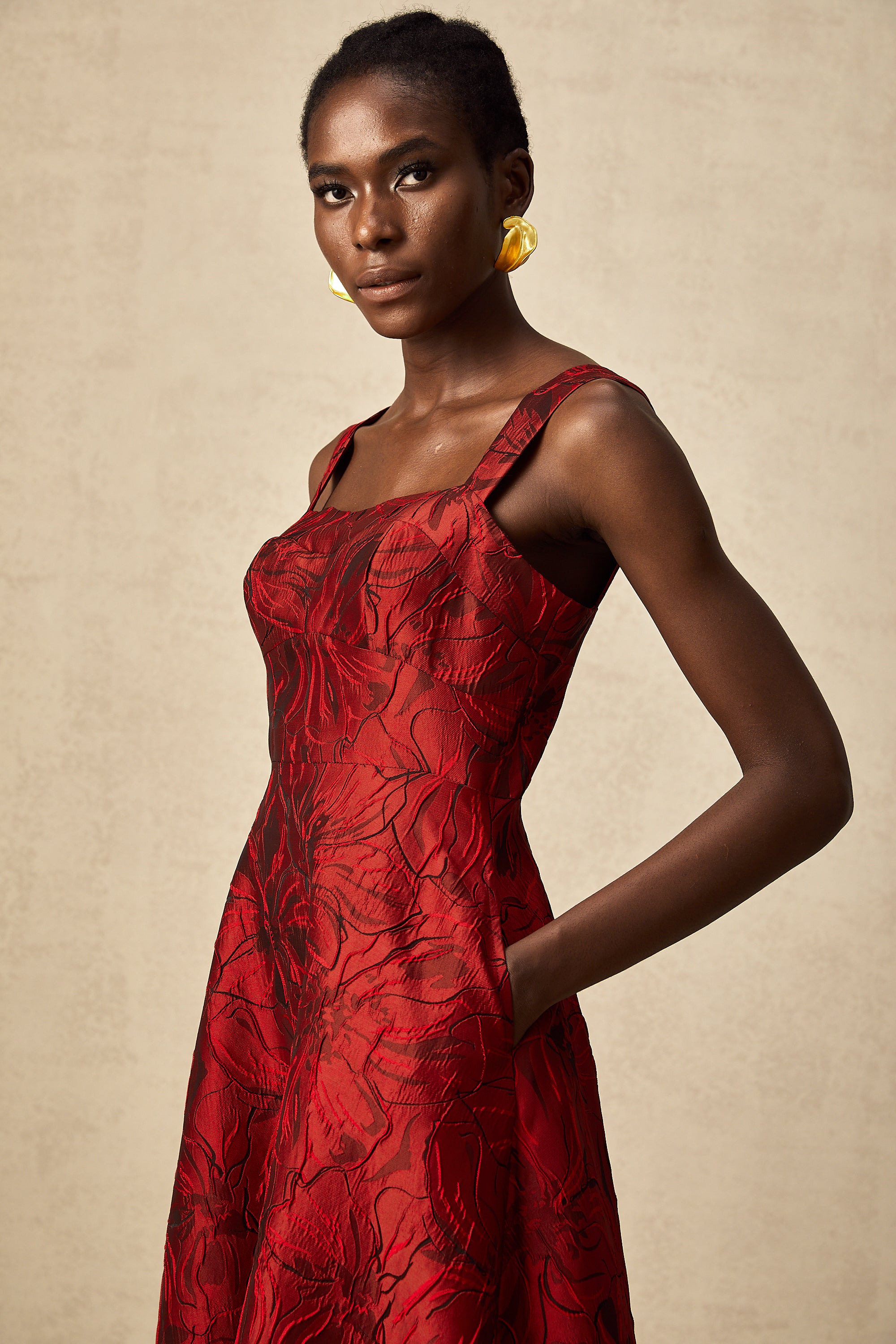 Hélène red floral-jacquard midi dress (Final Sale-US Only)