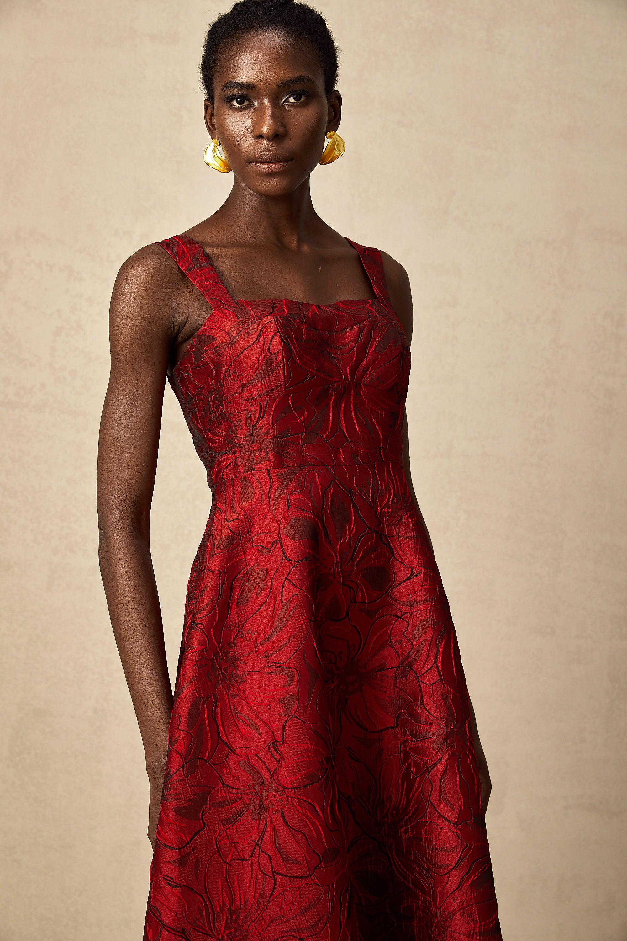 Hélène red floral-jacquard midi dress (Final Sale-US Only)
