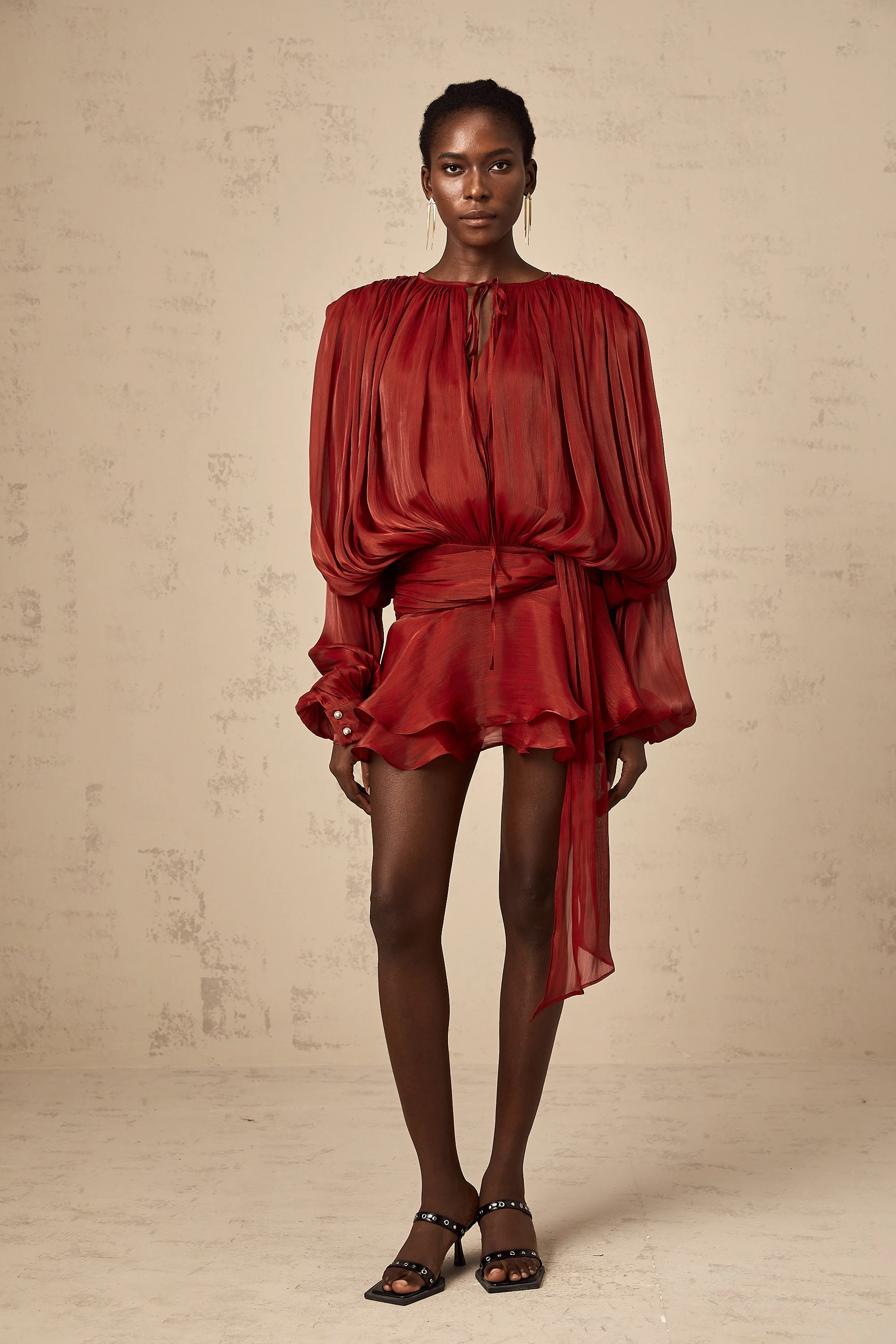 Pleated Ruffled Mini Dress