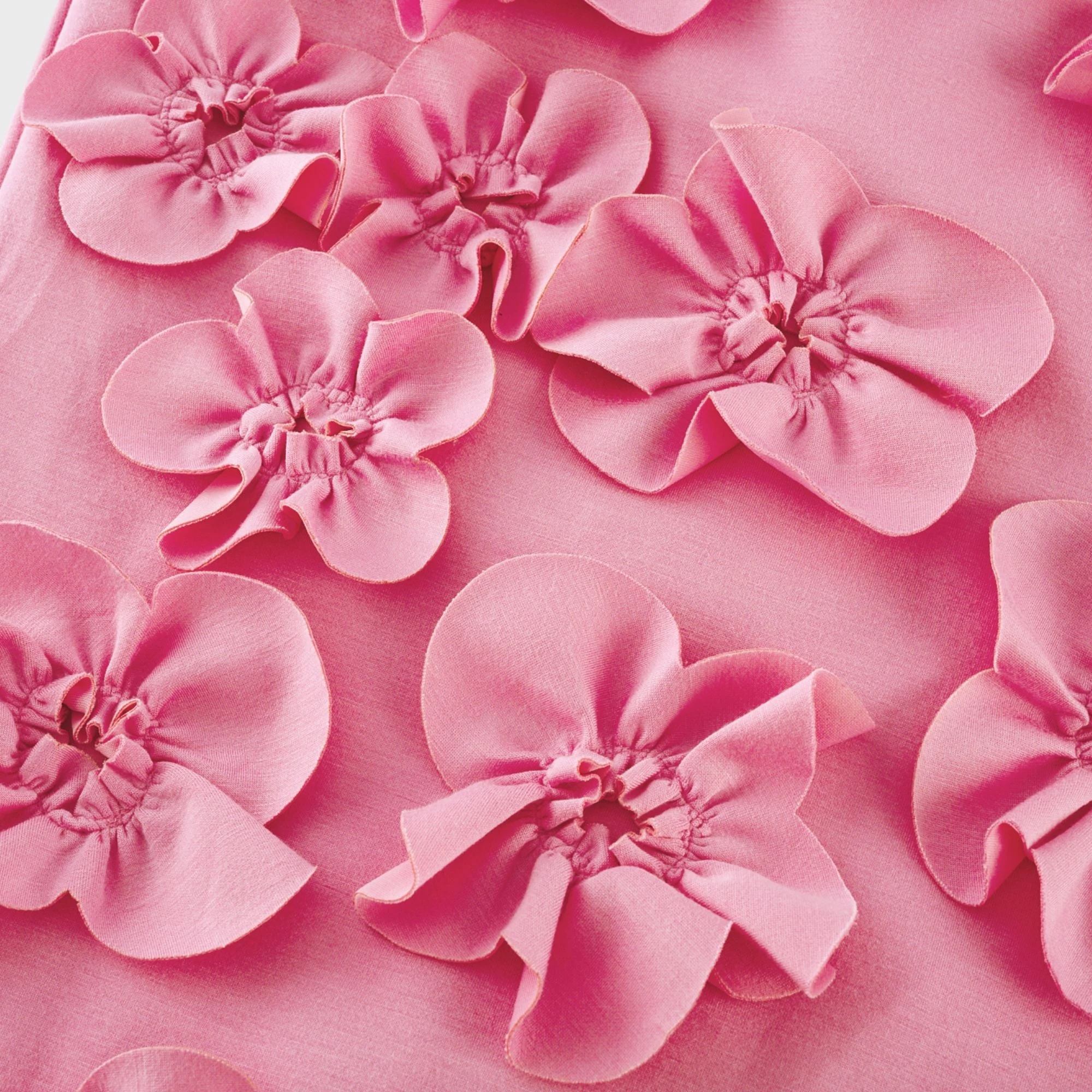 Pink sleeveless high-neck midi dress with 3D floral embellishments