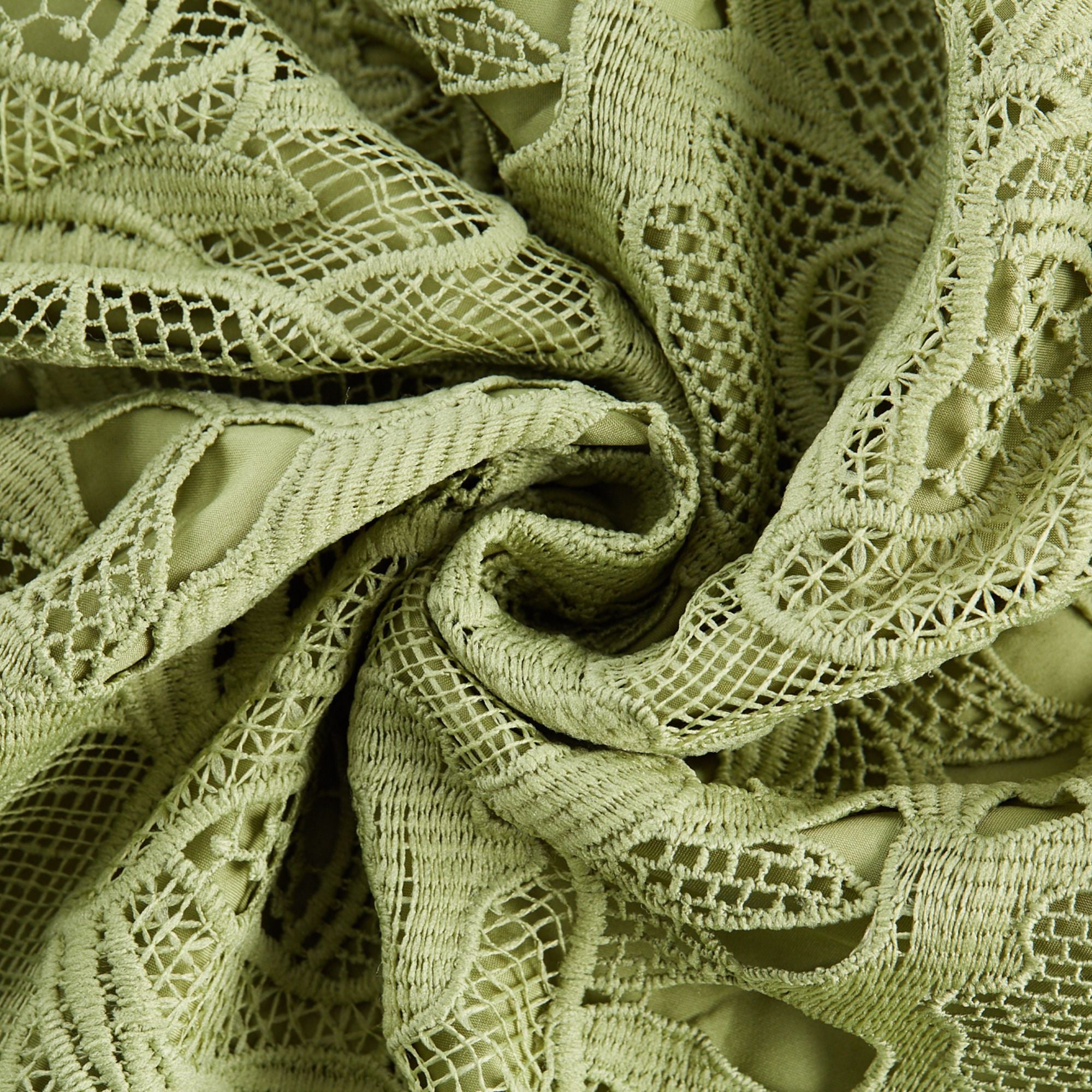 Inès Lace Floral Embroidered Cut-Out Midi Dress in Green