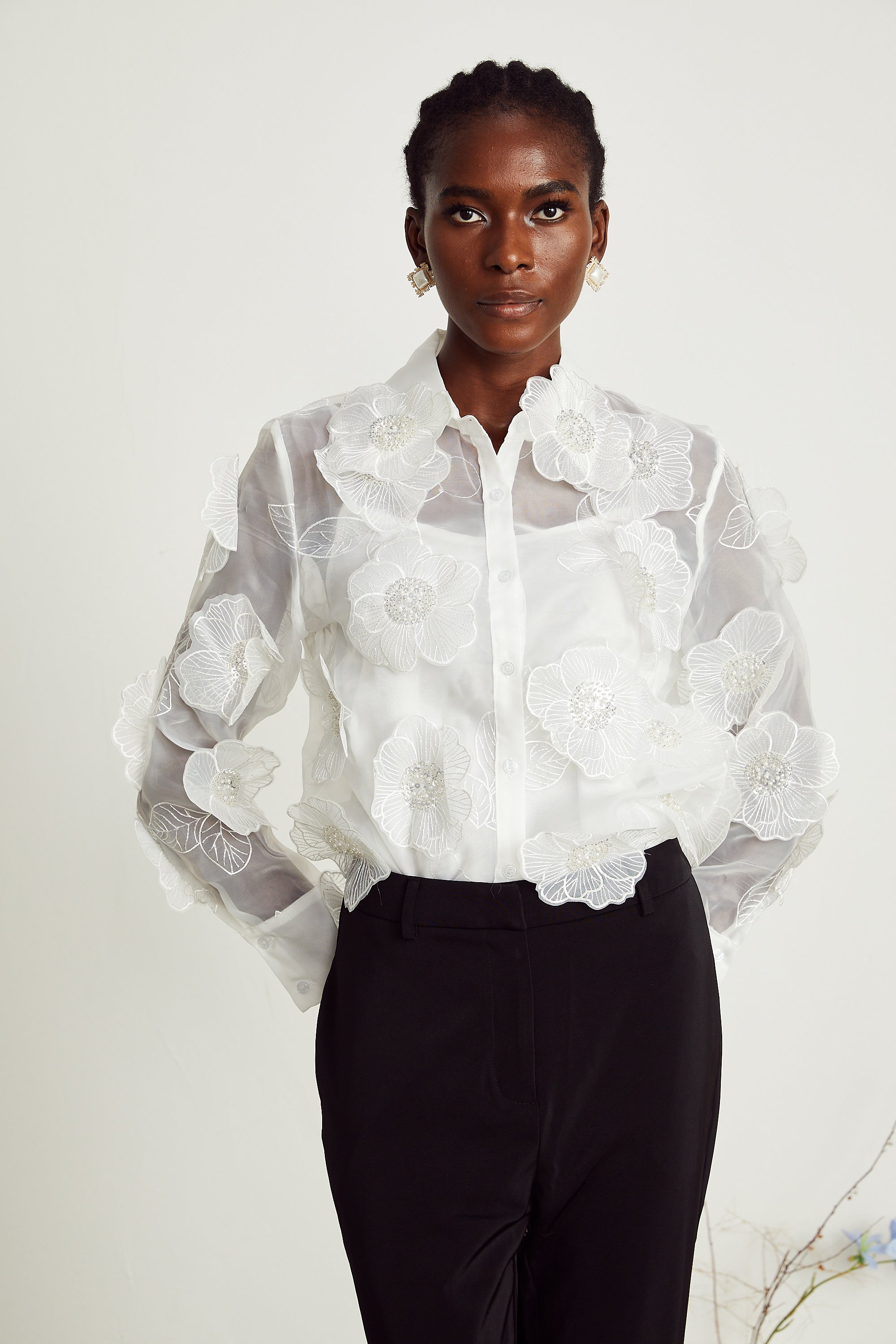 Béatrix white embellished semi-sheer shirt – Miss Rosier - Women's