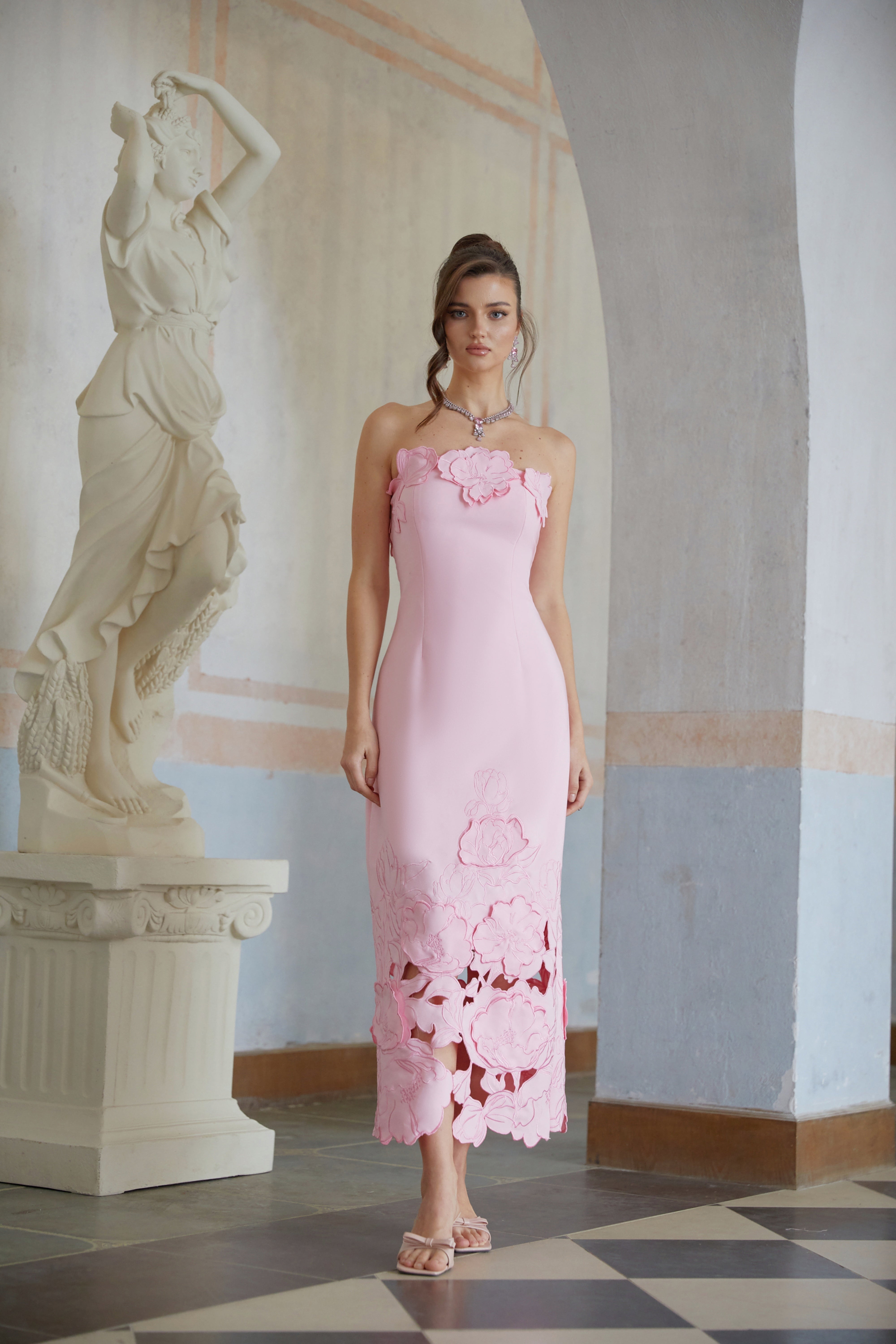 Inga Pink Strapless Floral Embroidered Maxi Dress – Miss Rosier