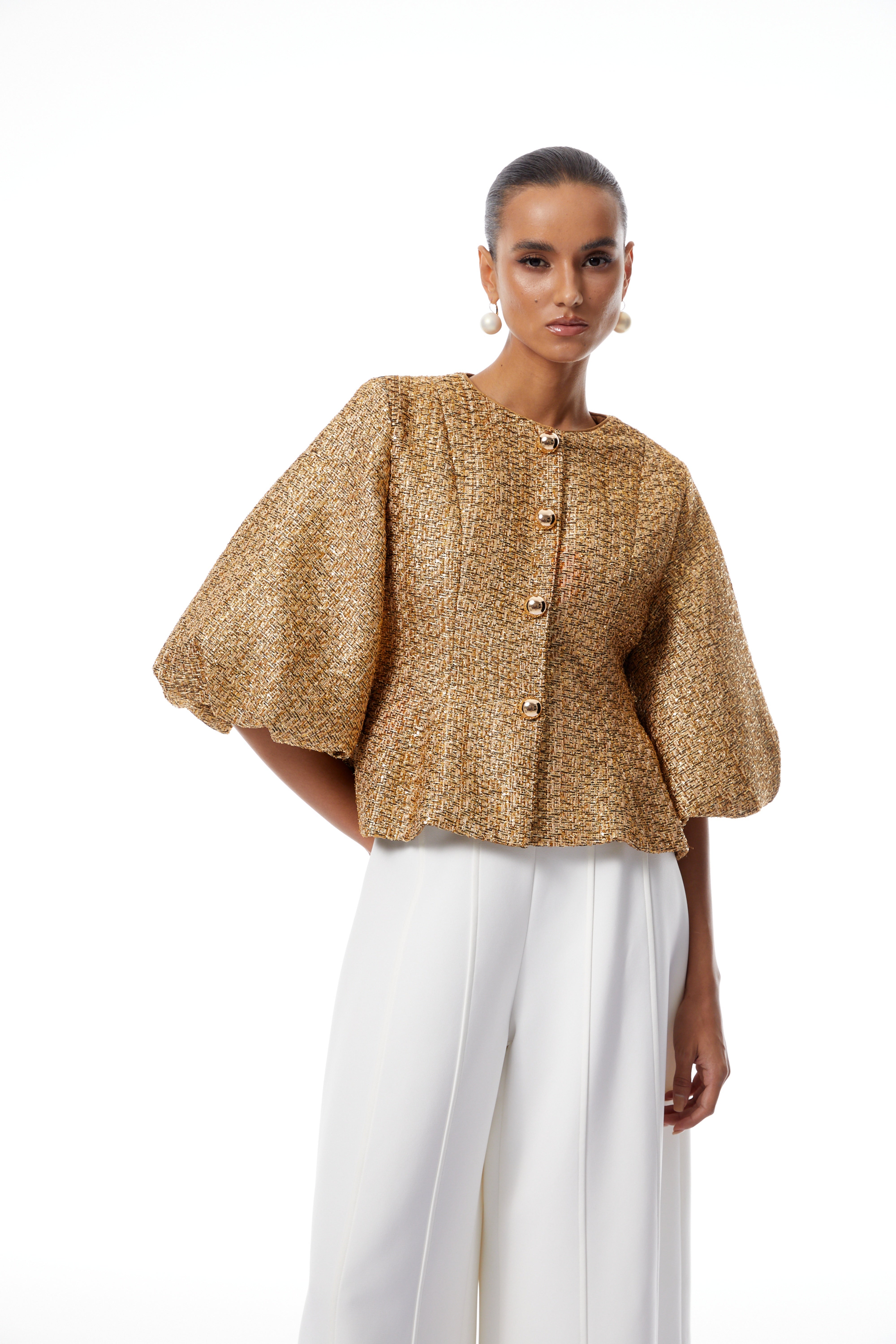 Clothilde Gold Sequined Tweed Jacket
