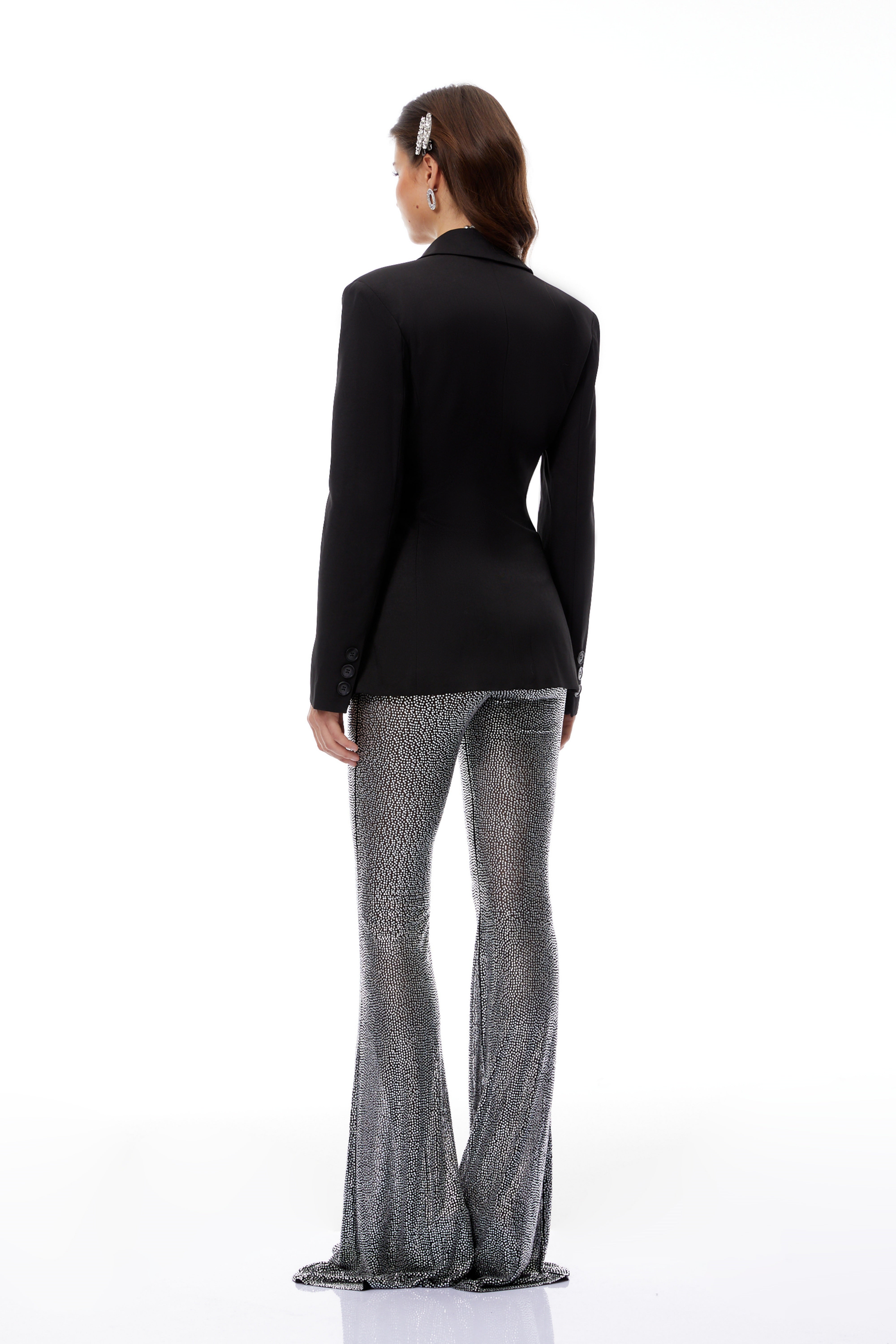 Edda Black Double-Breasted Blazer & Rhinestone Trousers Set (Final Sale-US Only)