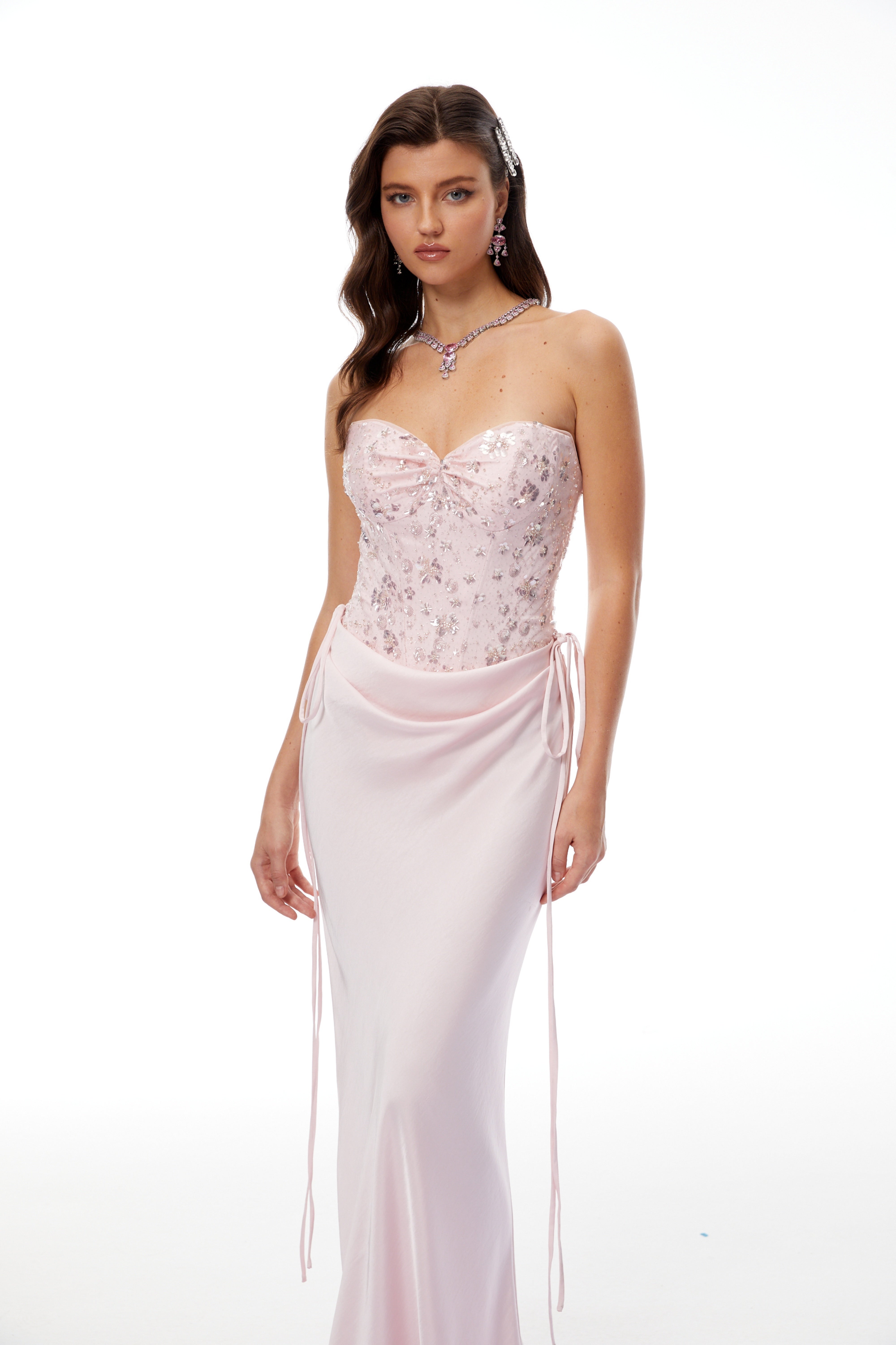 Corseted Bodysuit & Satin Skirt Set