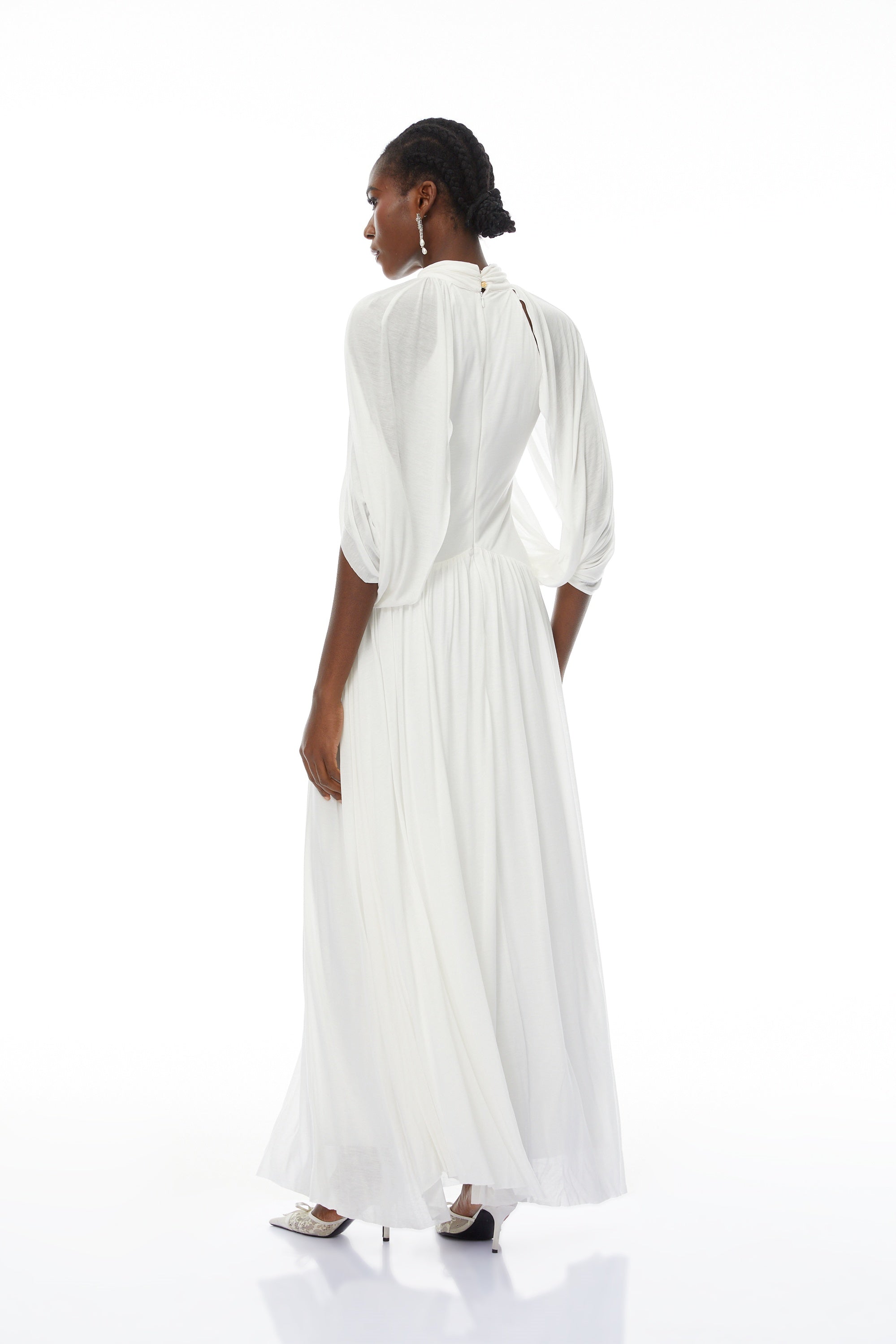 Bergljot White Cape Design Mesh Maxi Dress (Final Sale)
