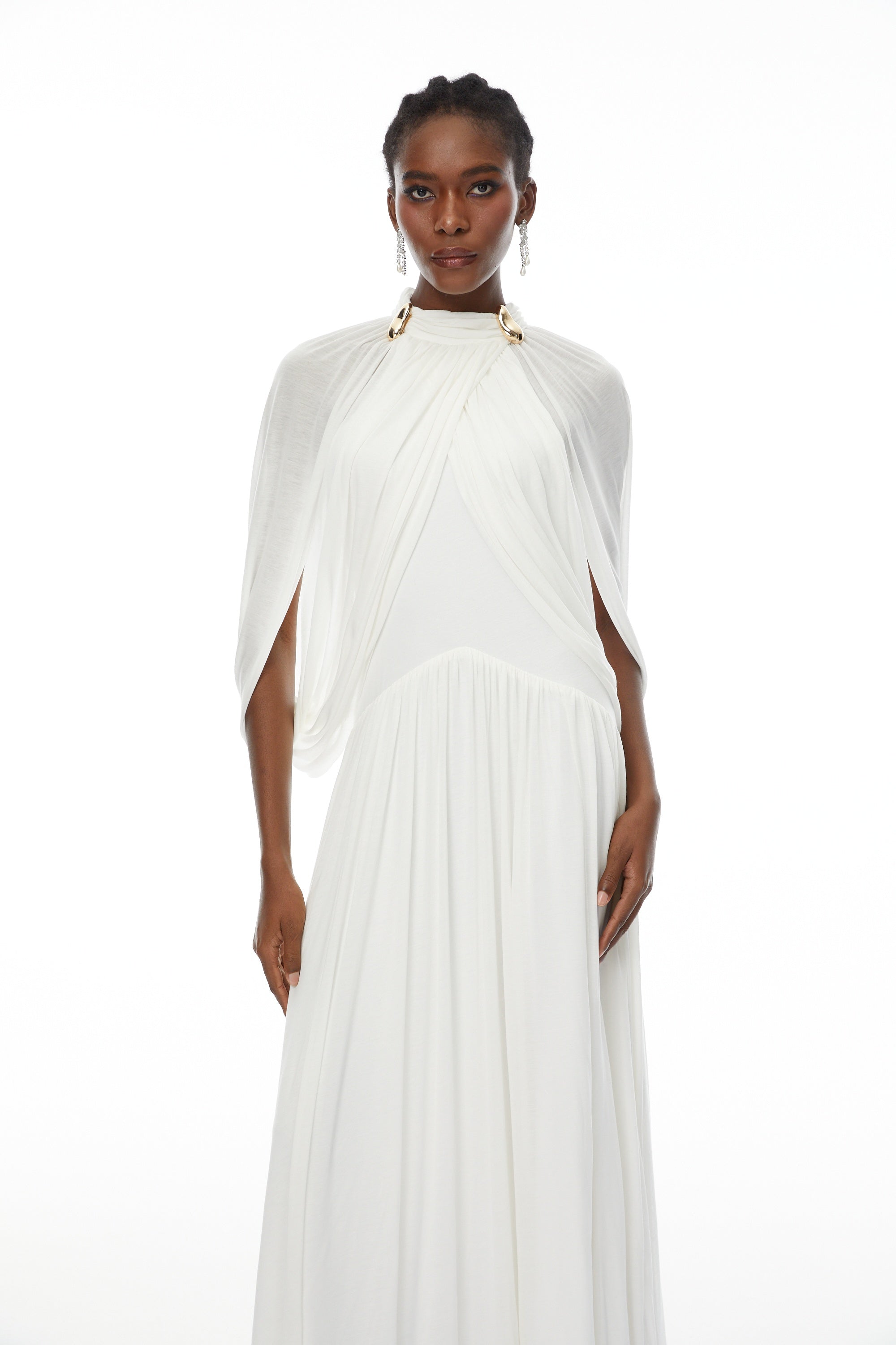 Bergljot White Cape Design Mesh Maxi Dress (Final Sale)