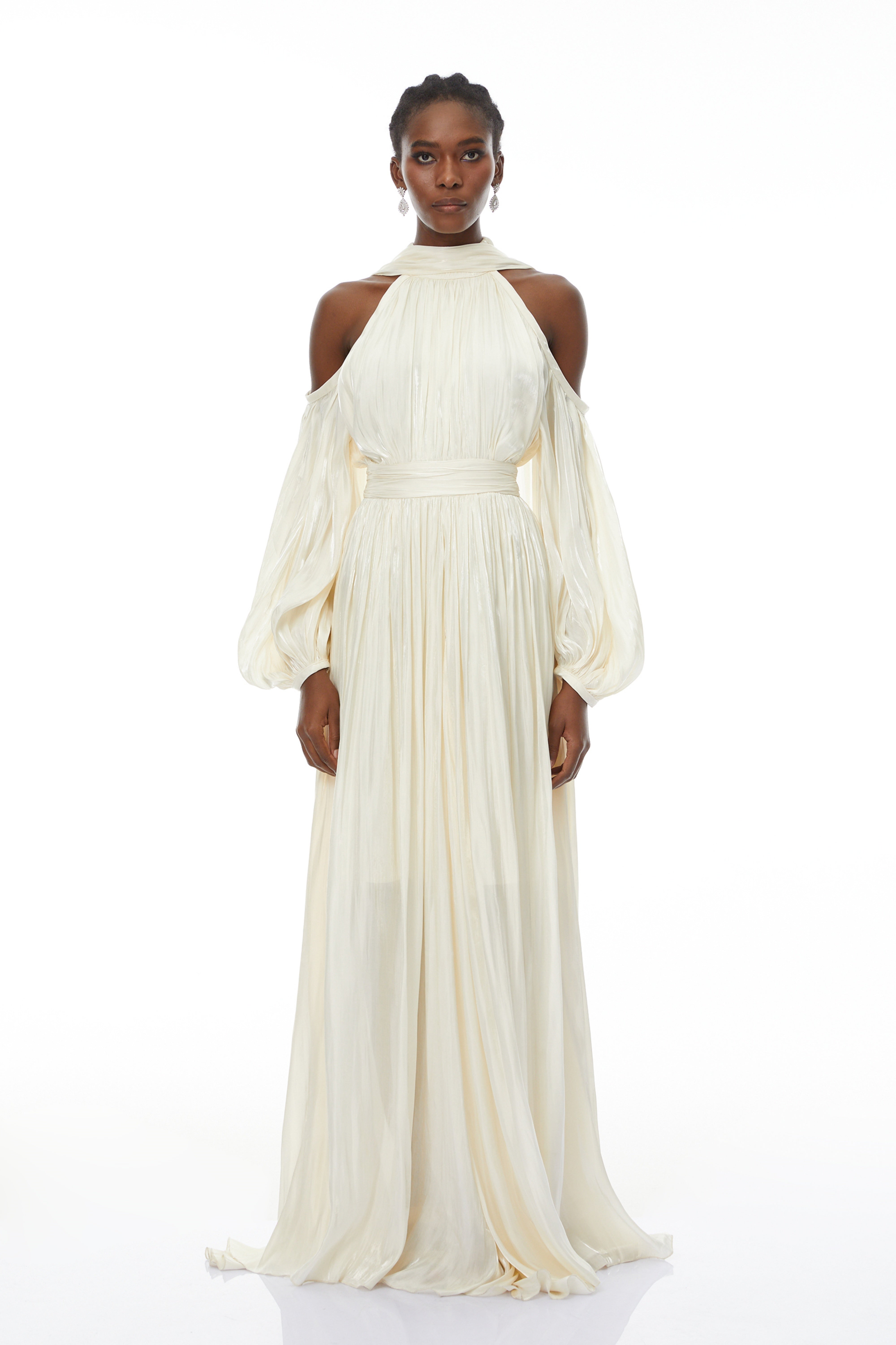 Cold Shoulder Ruched Maxi Dress