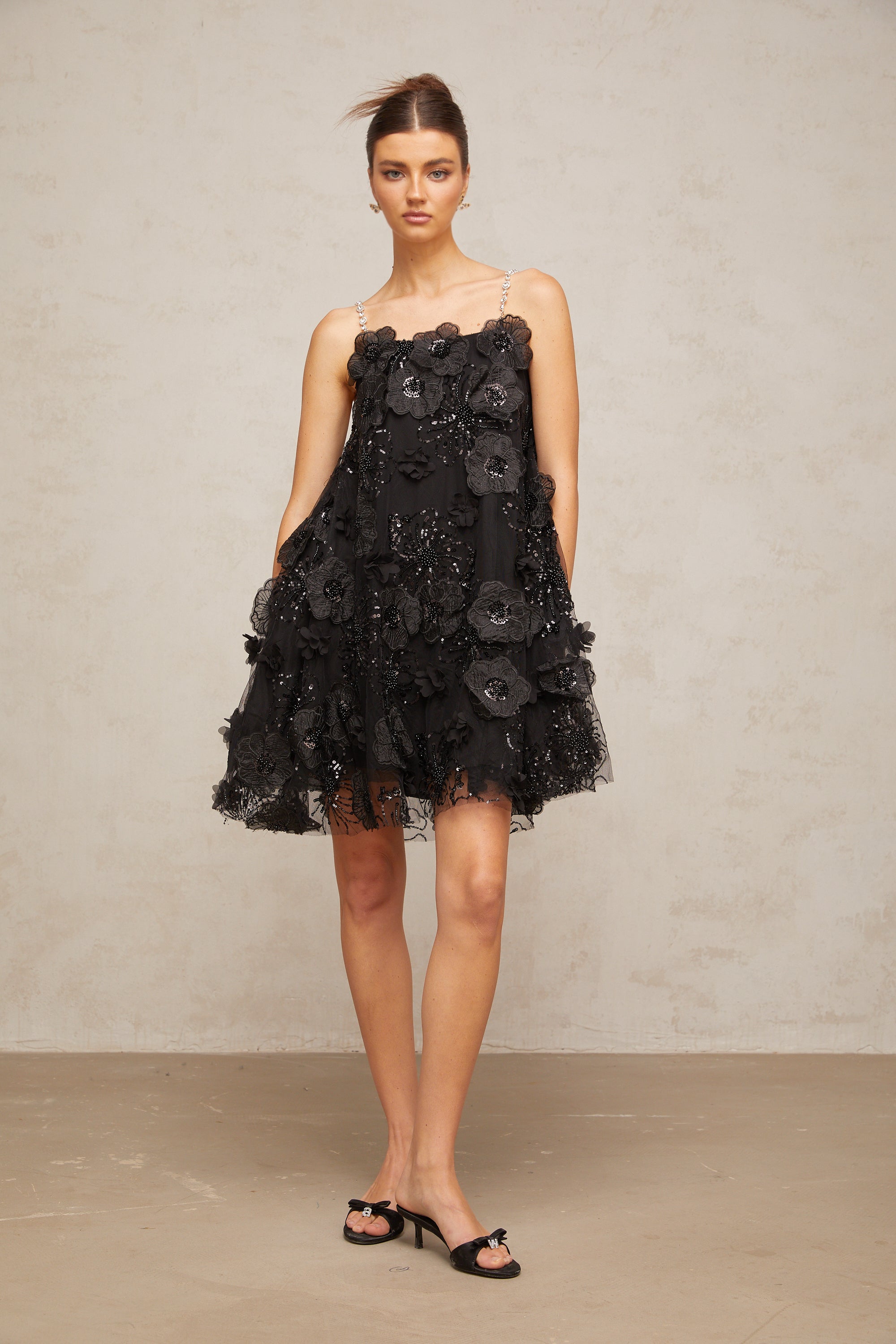 Suzette crystal-embellished floral mini dress in Black (Final Sale-US Only)