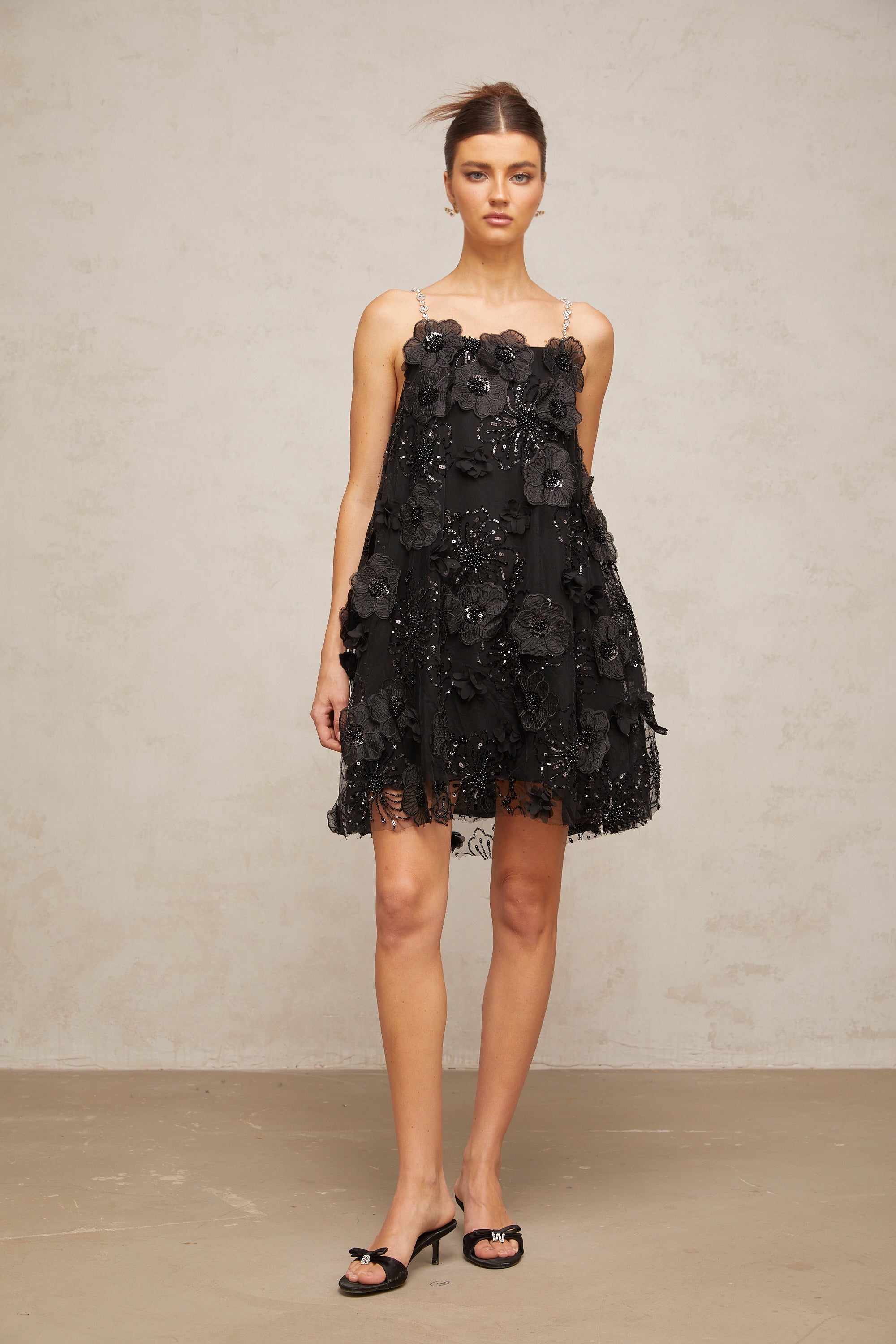 Suzette crystal-embellished floral mini dress in Black (Final Sale-US Only)