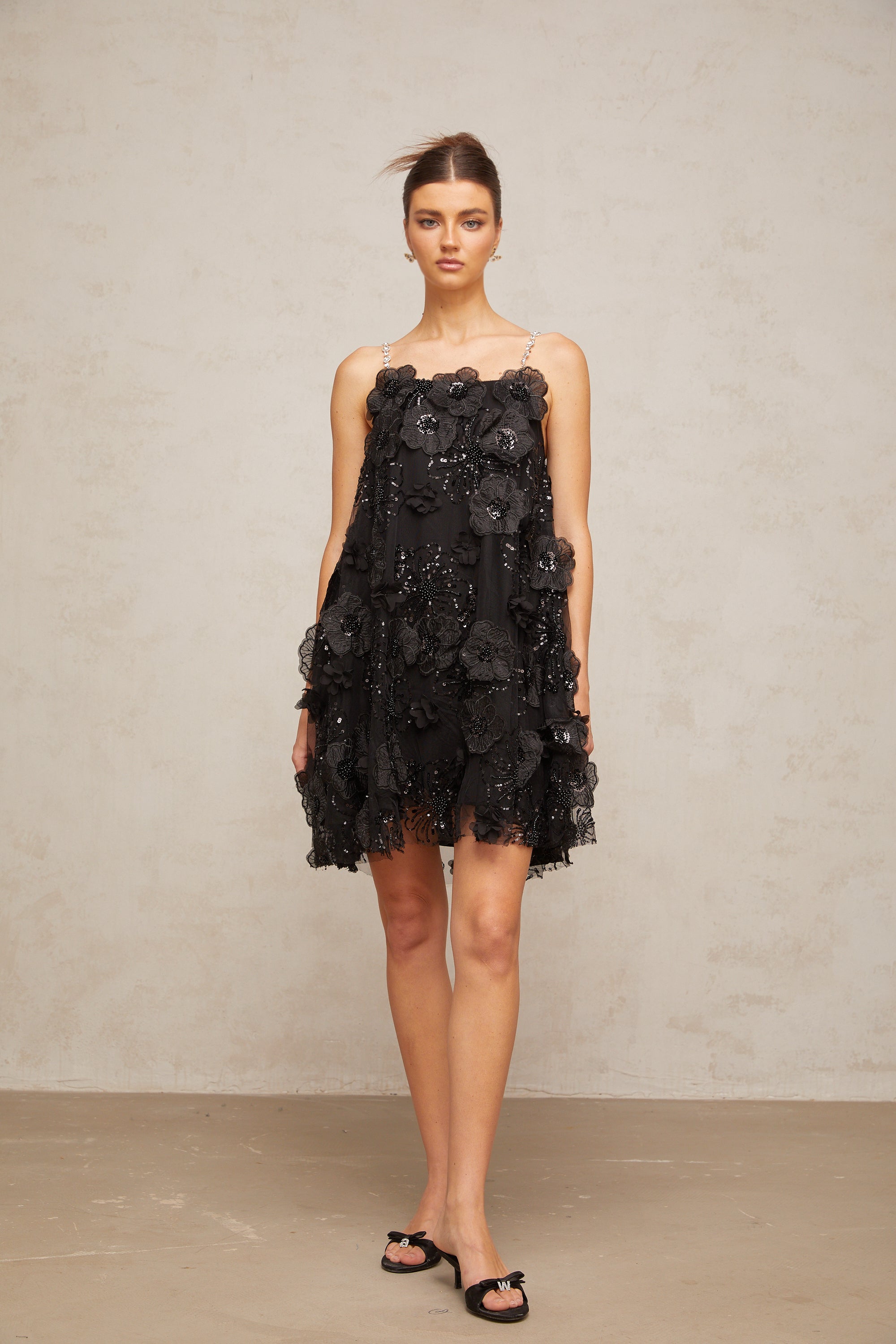 Suzette crystal-embellished floral mini dress in Black (Final Sale-US Only)