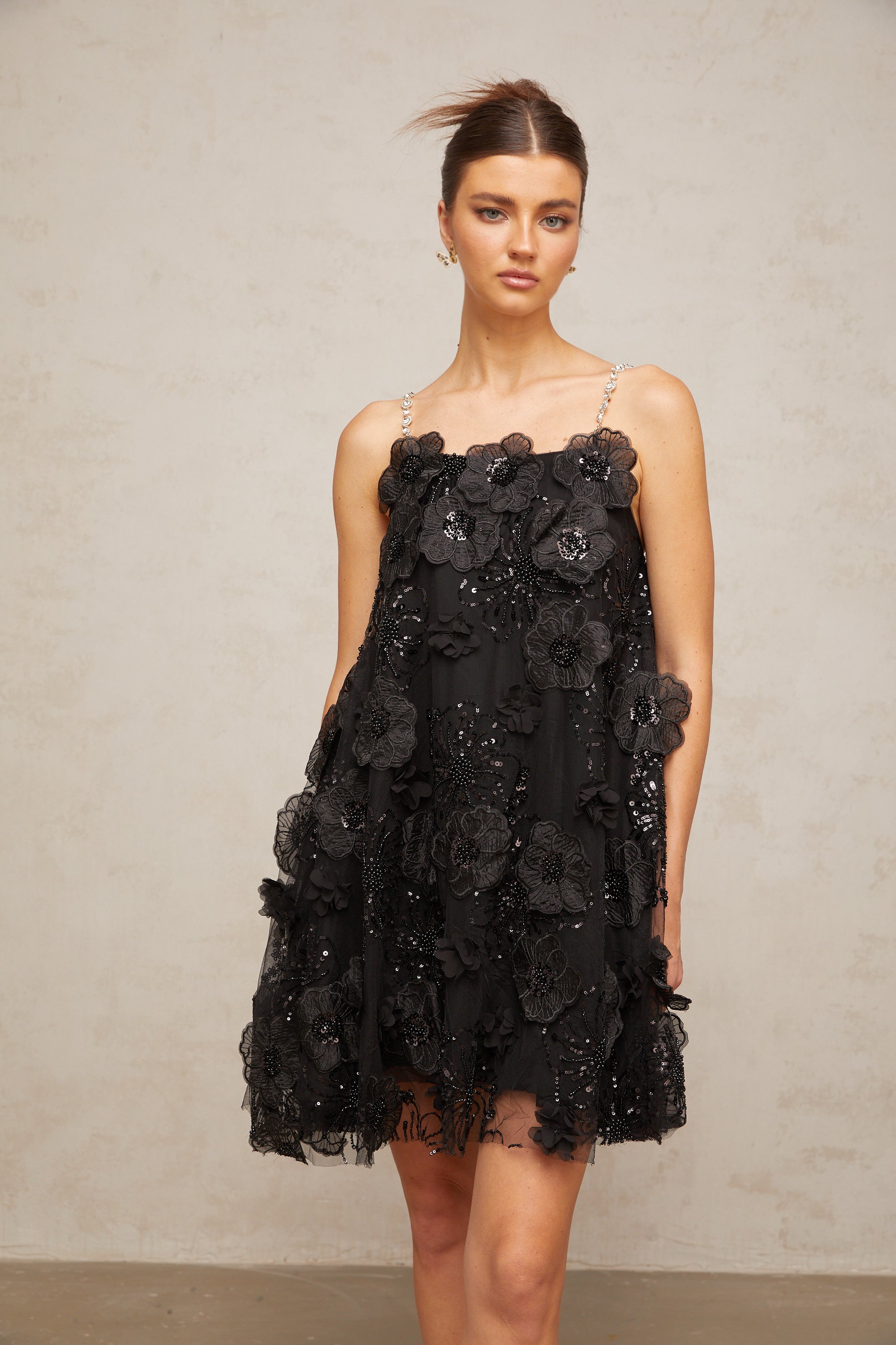 Suzette crystal-embellished floral mini dress in Black (Final Sale-US Only)