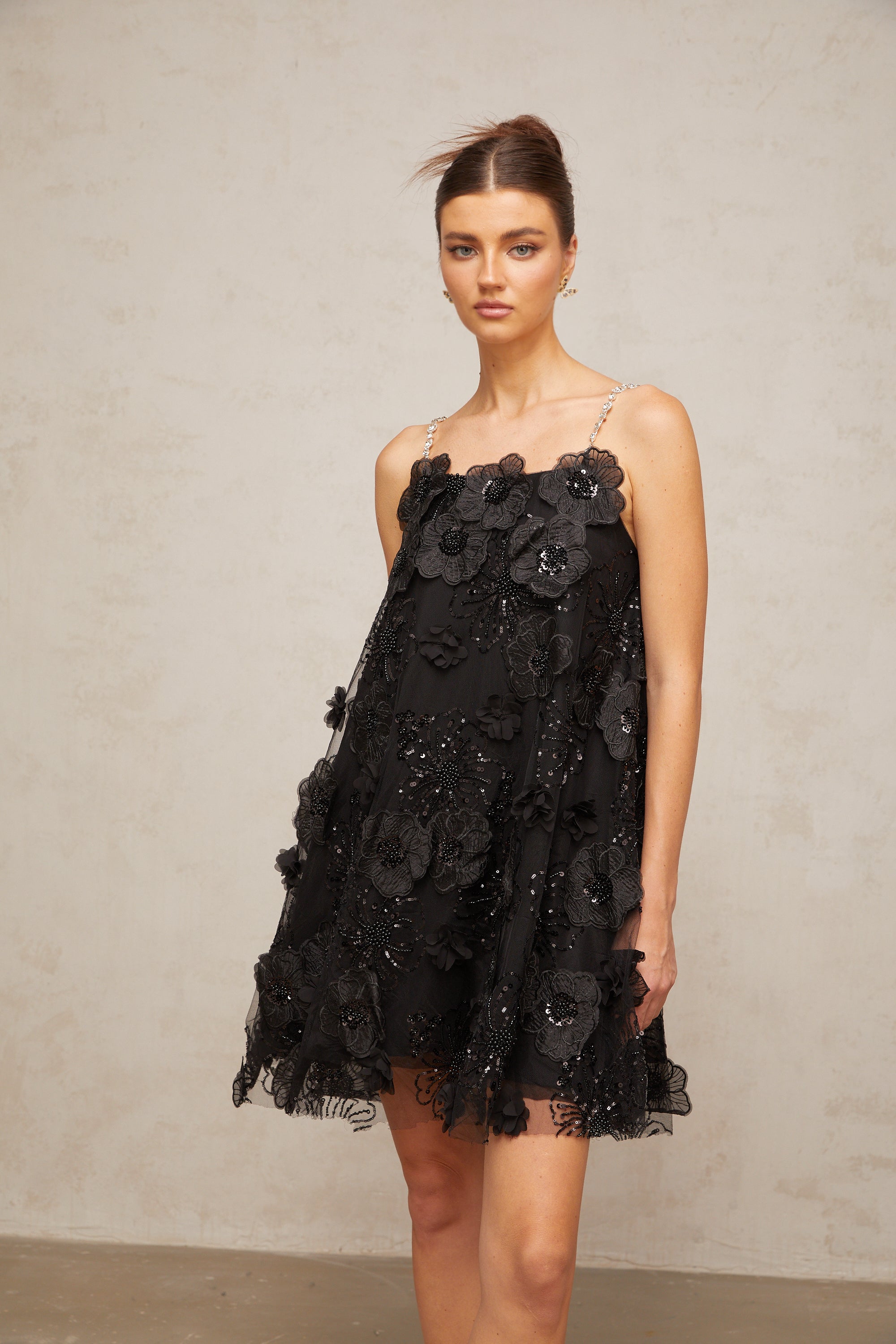 Suzette crystal-embellished floral mini dress in Black (Final Sale-US Only)