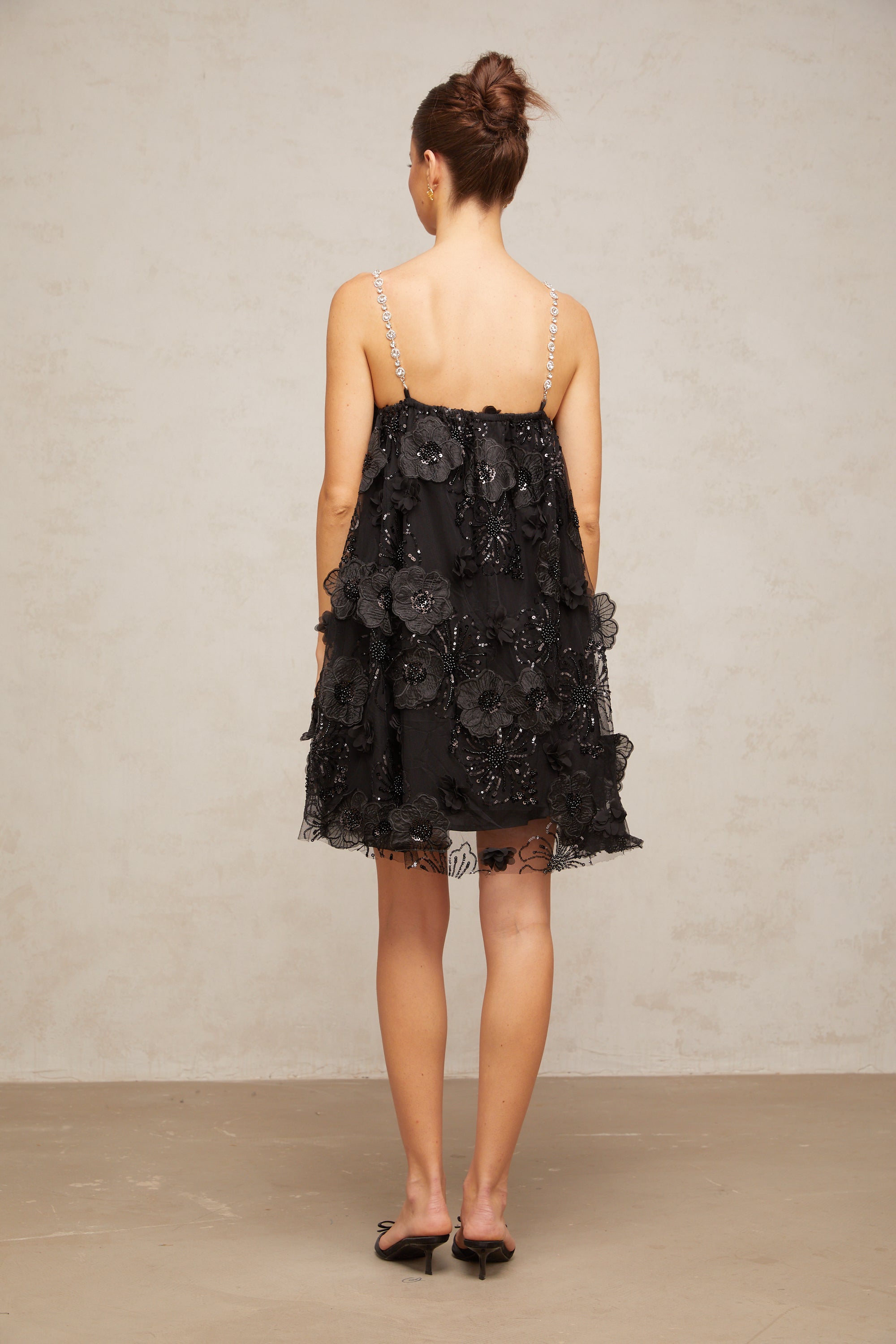 Suzette crystal-embellished floral mini dress in Black (Final Sale-US Only)