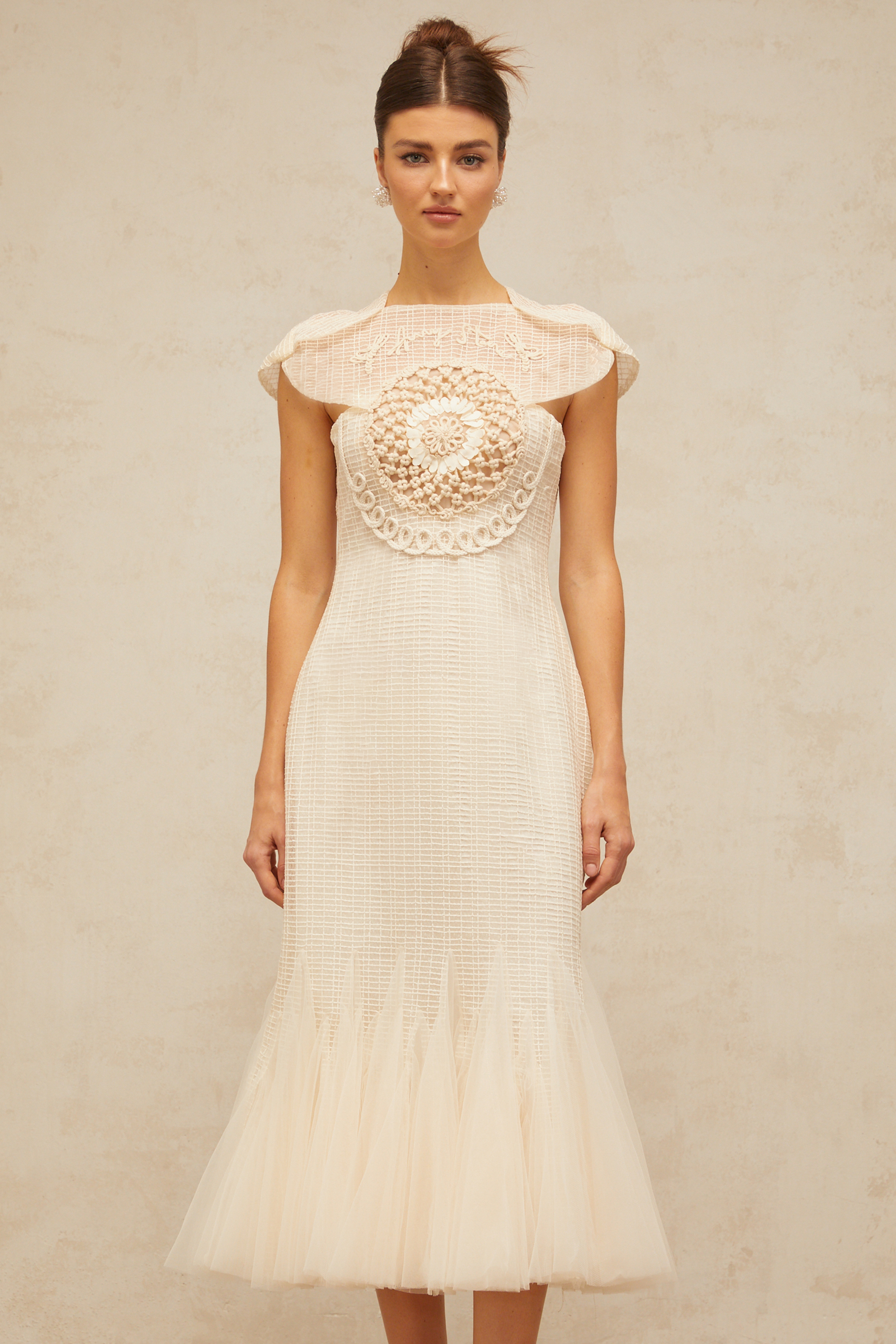 Bérengère white jacquard tulle-panel midi dress (Final Sale-US Only)