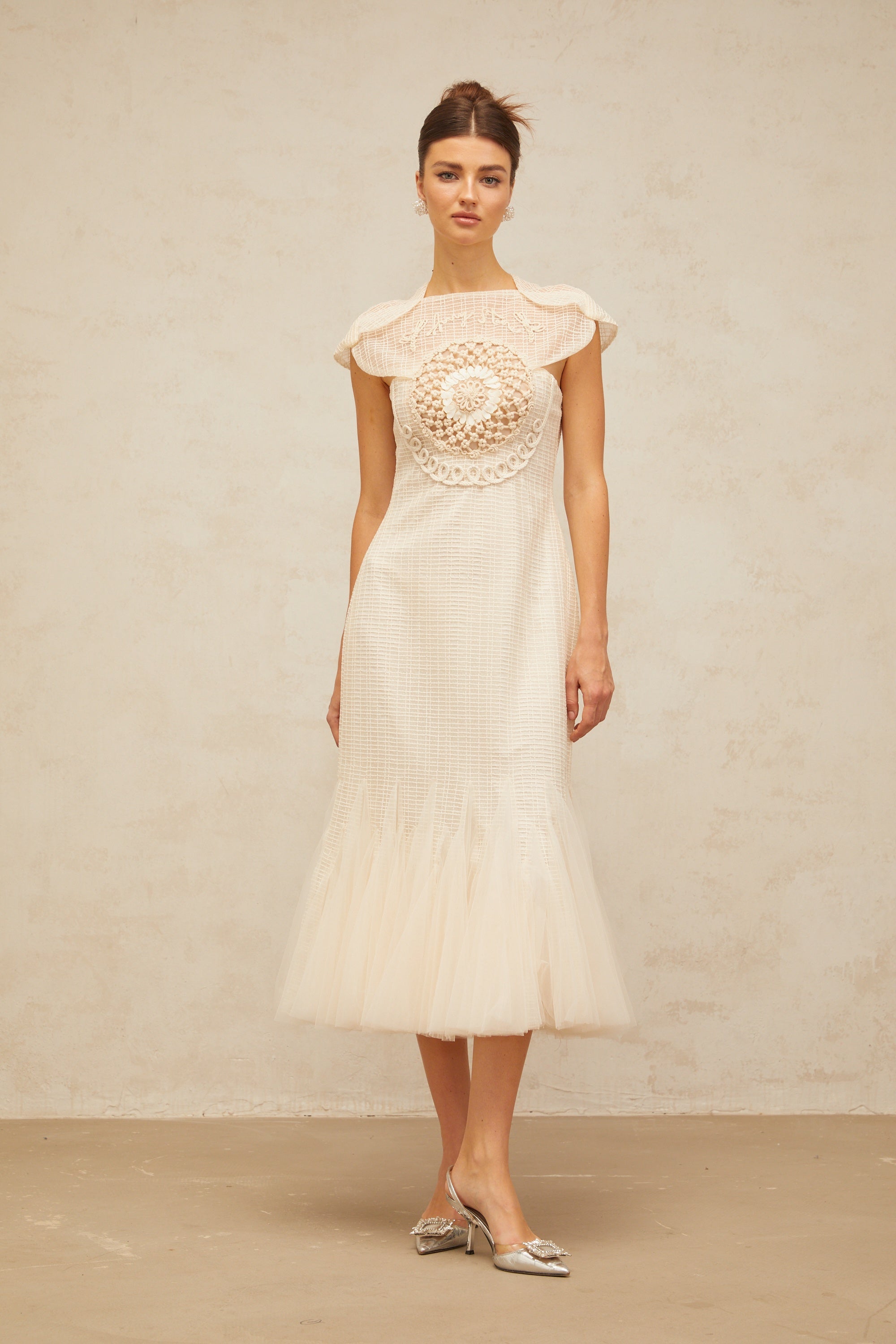 Bérengère white jacquard tulle-panel midi dress (Final Sale-US Only)