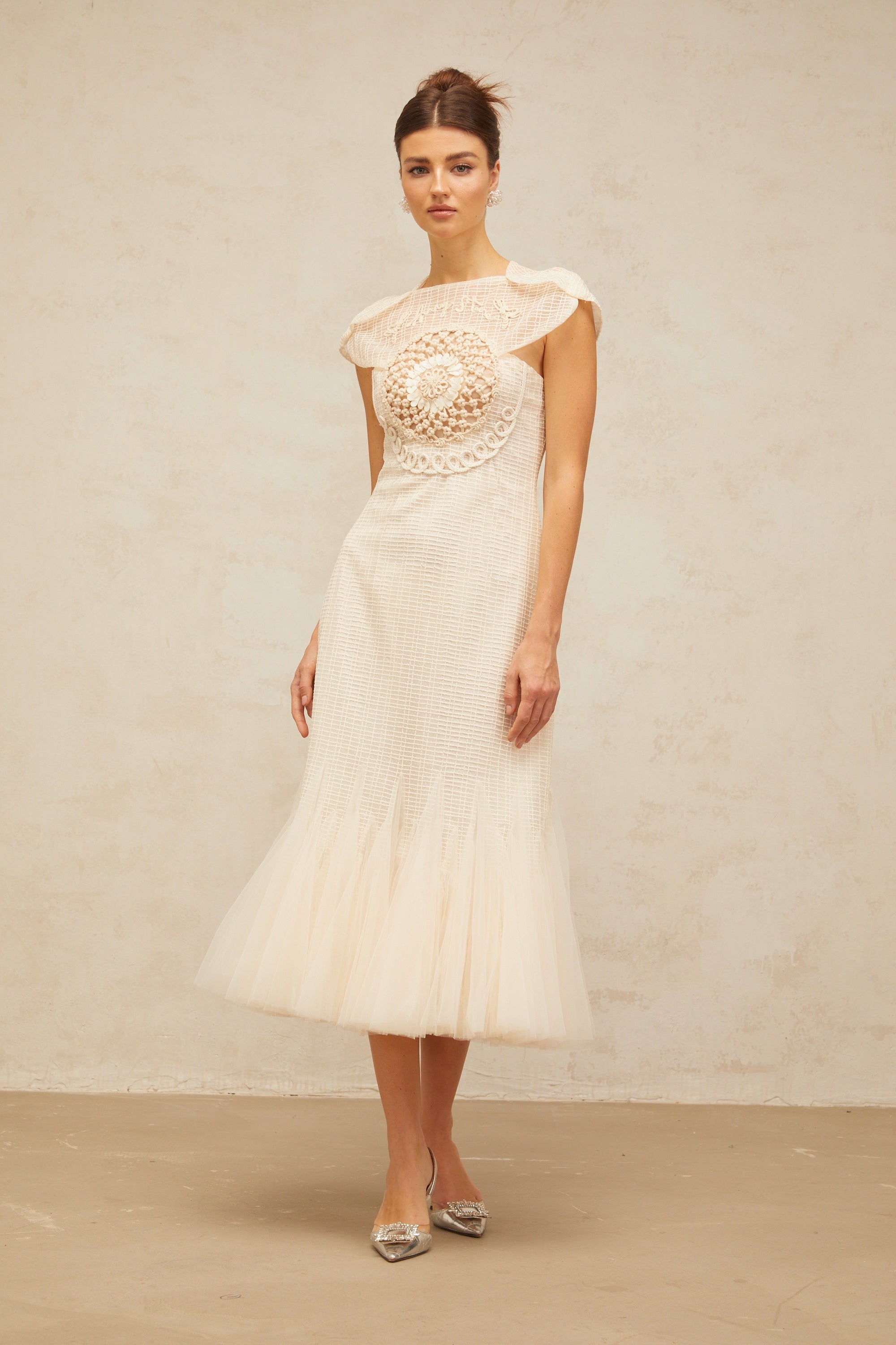 Bérengère white jacquard tulle-panel midi dress (Final Sale-US Only)
