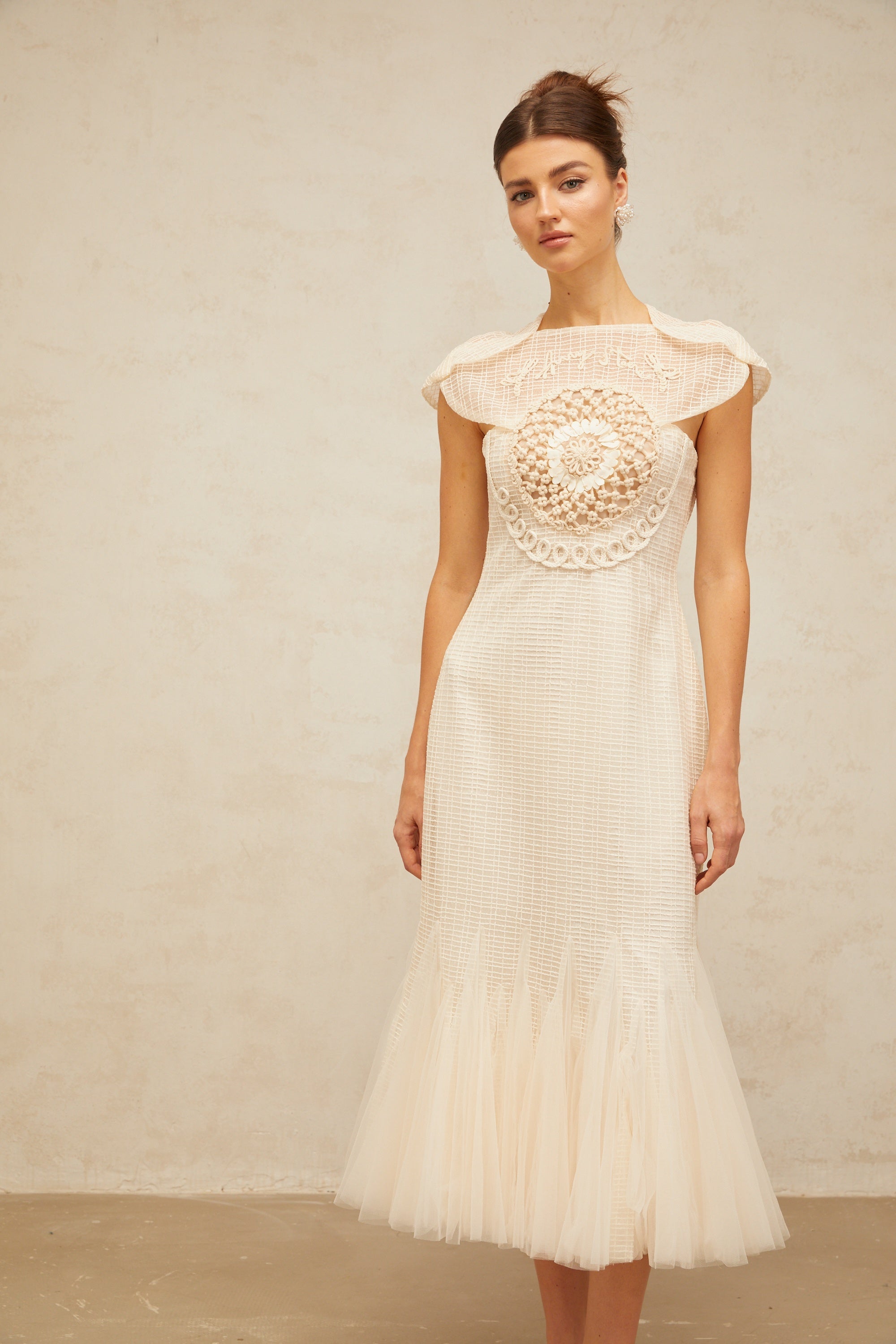 Bérengère white jacquard tulle-panel midi dress (Final Sale-US Only)