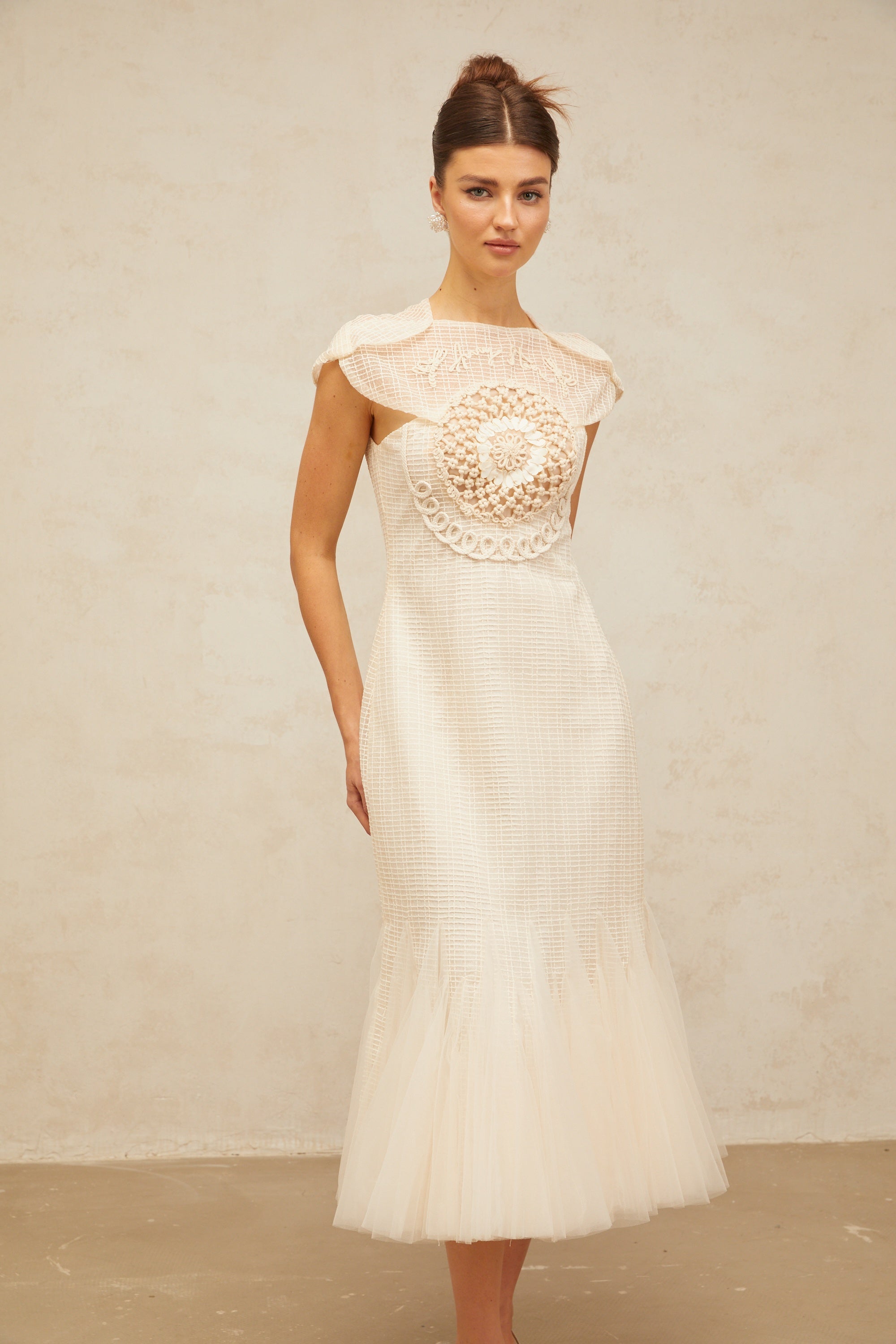 Bérengère white jacquard tulle-panel midi dress (Final Sale-US Only)