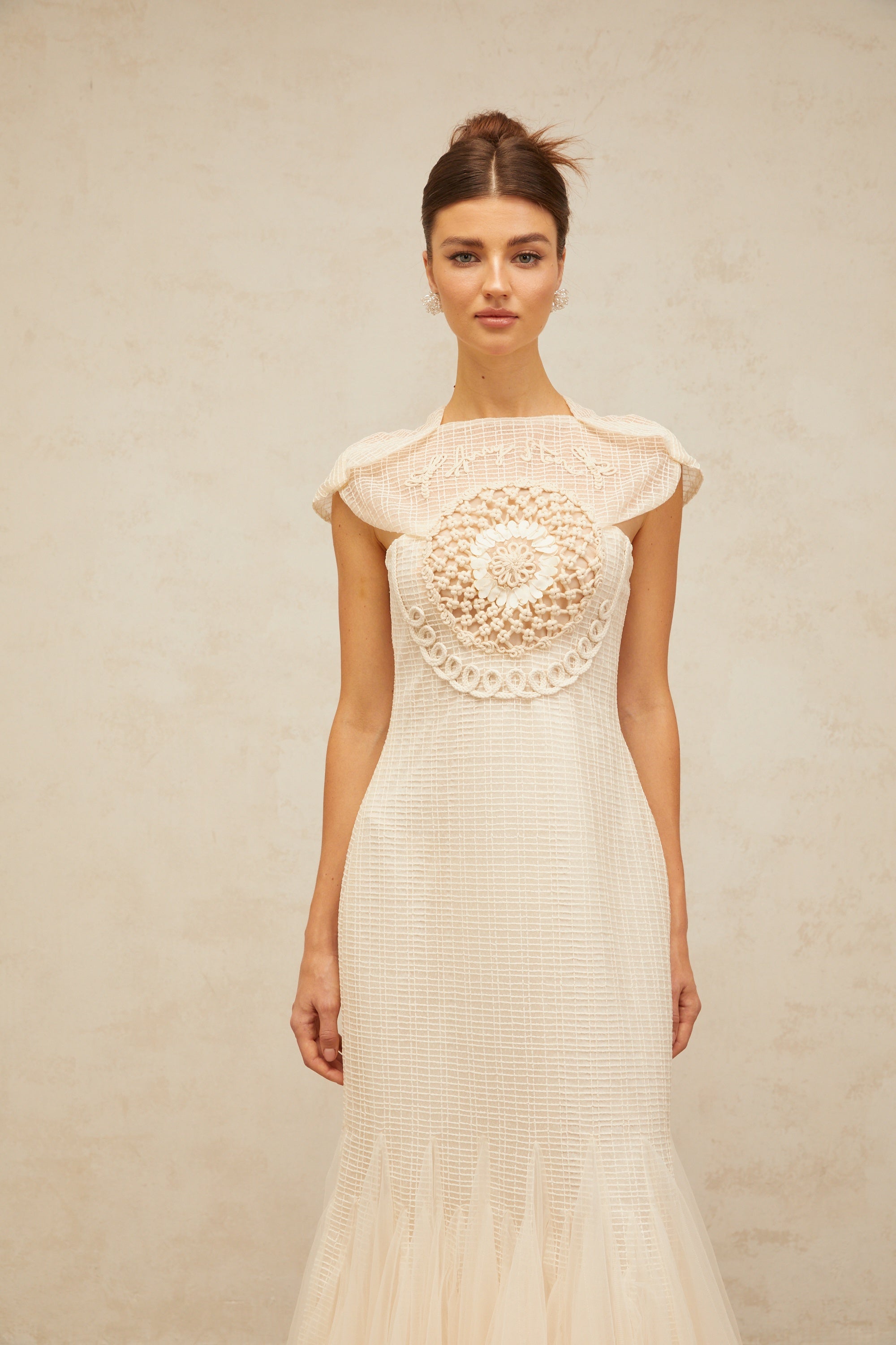 Bérengère white jacquard tulle-panel midi dress (Final Sale-US Only)