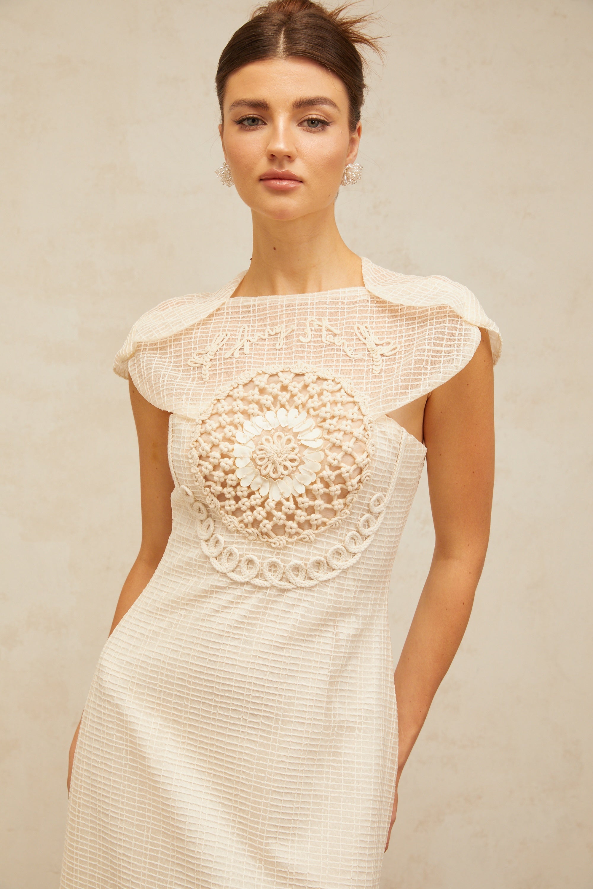 Bérengère white jacquard tulle-panel midi dress (Final Sale-US Only)