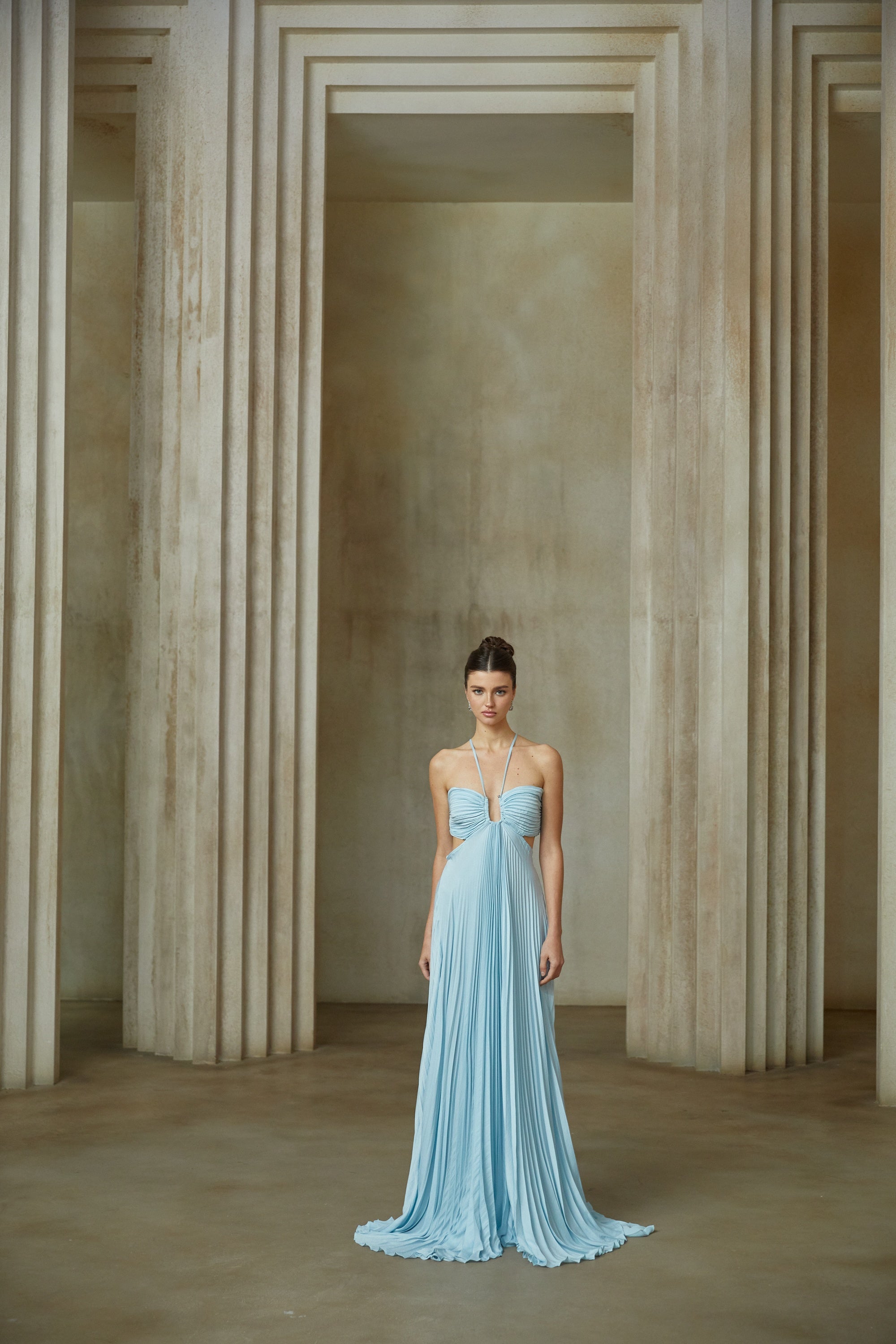 Andréa Blue Pleated Maxi Dress with Cutout Detail – Miss Rosier