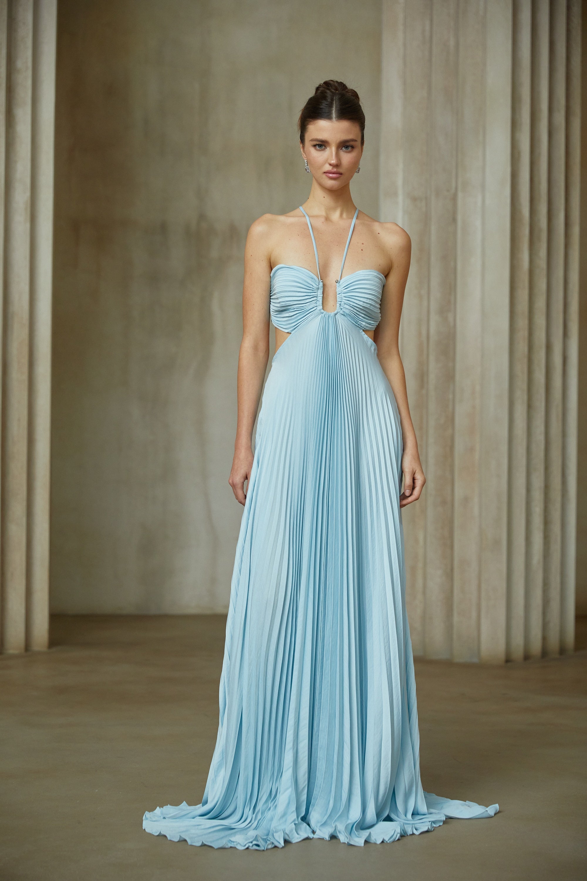 Andréa Blue Pleated Maxi Dress with Cutout Detail – Miss Rosier