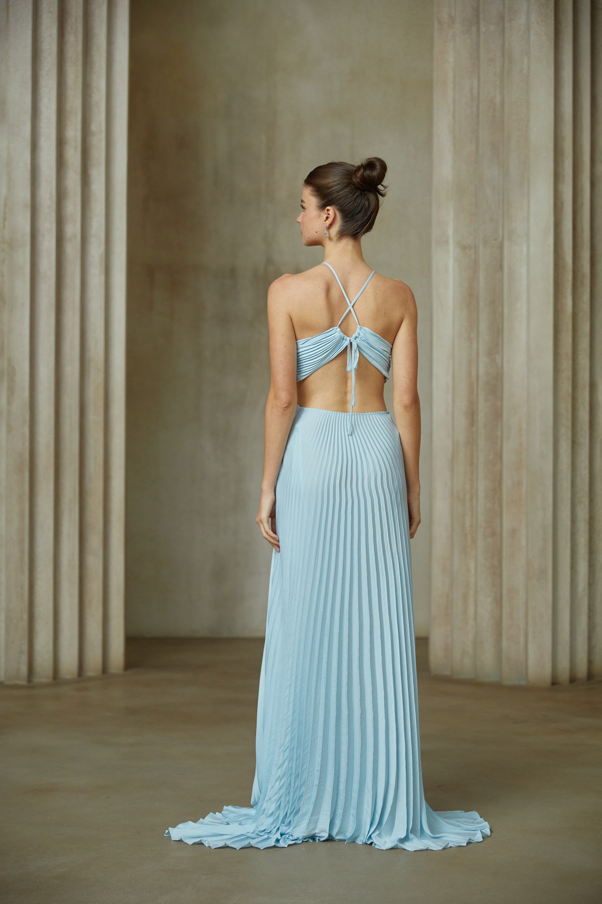 Andréa Blue Pleated Maxi Dress with Cutout Detail – Miss Rosier