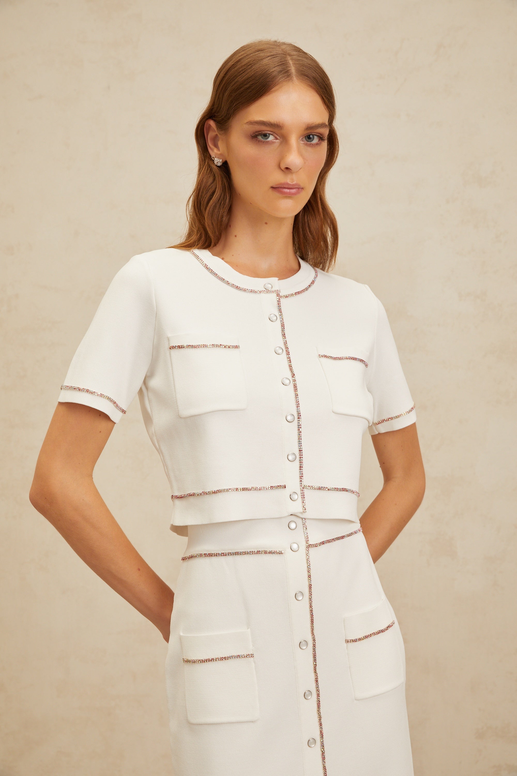 Clotilde White embellished Knit Top & Skirt Set (Final Sale-US Only)