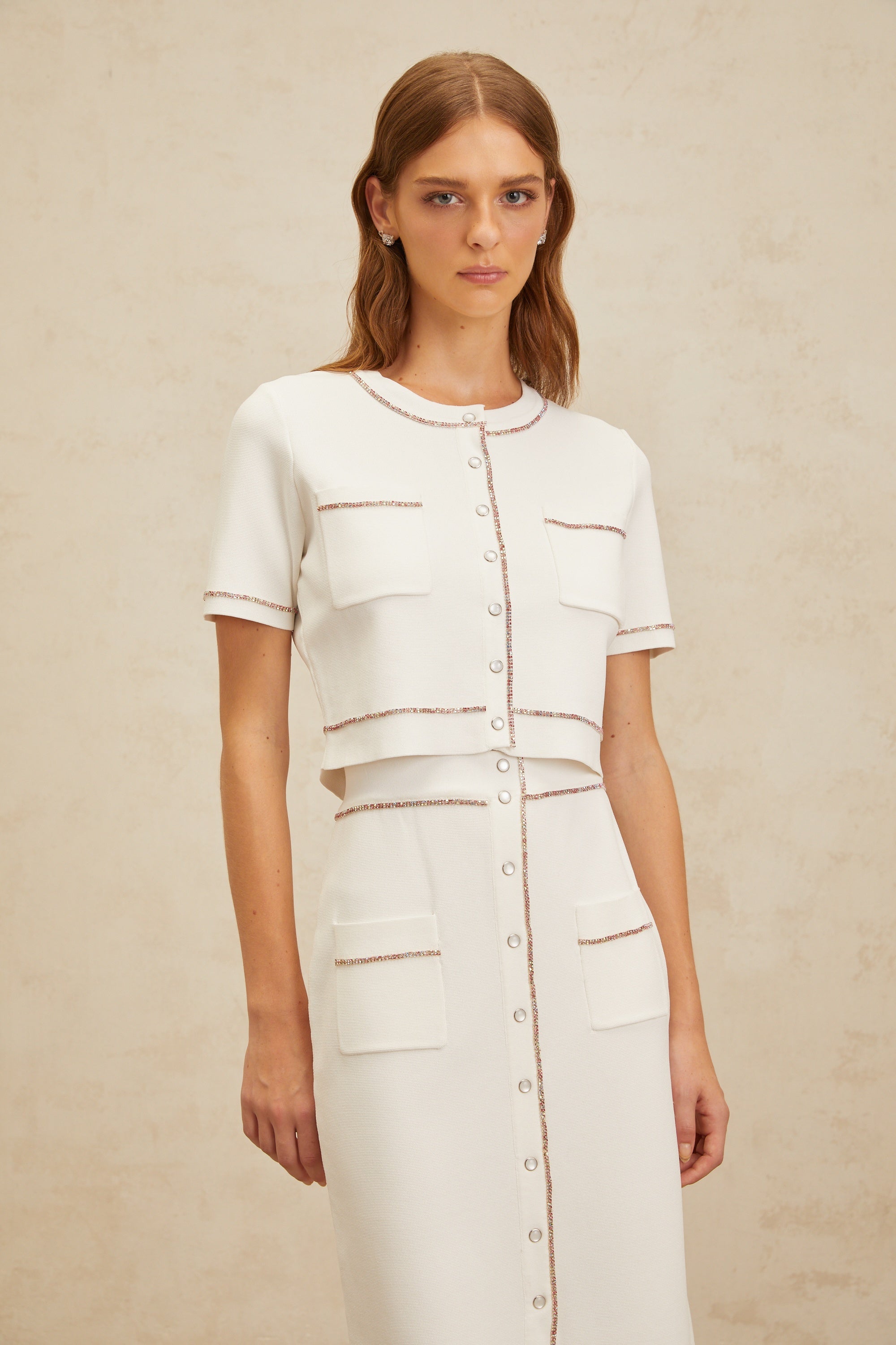 Clotilde White embellished Knit Top & Skirt Set (Final Sale-US Only)
