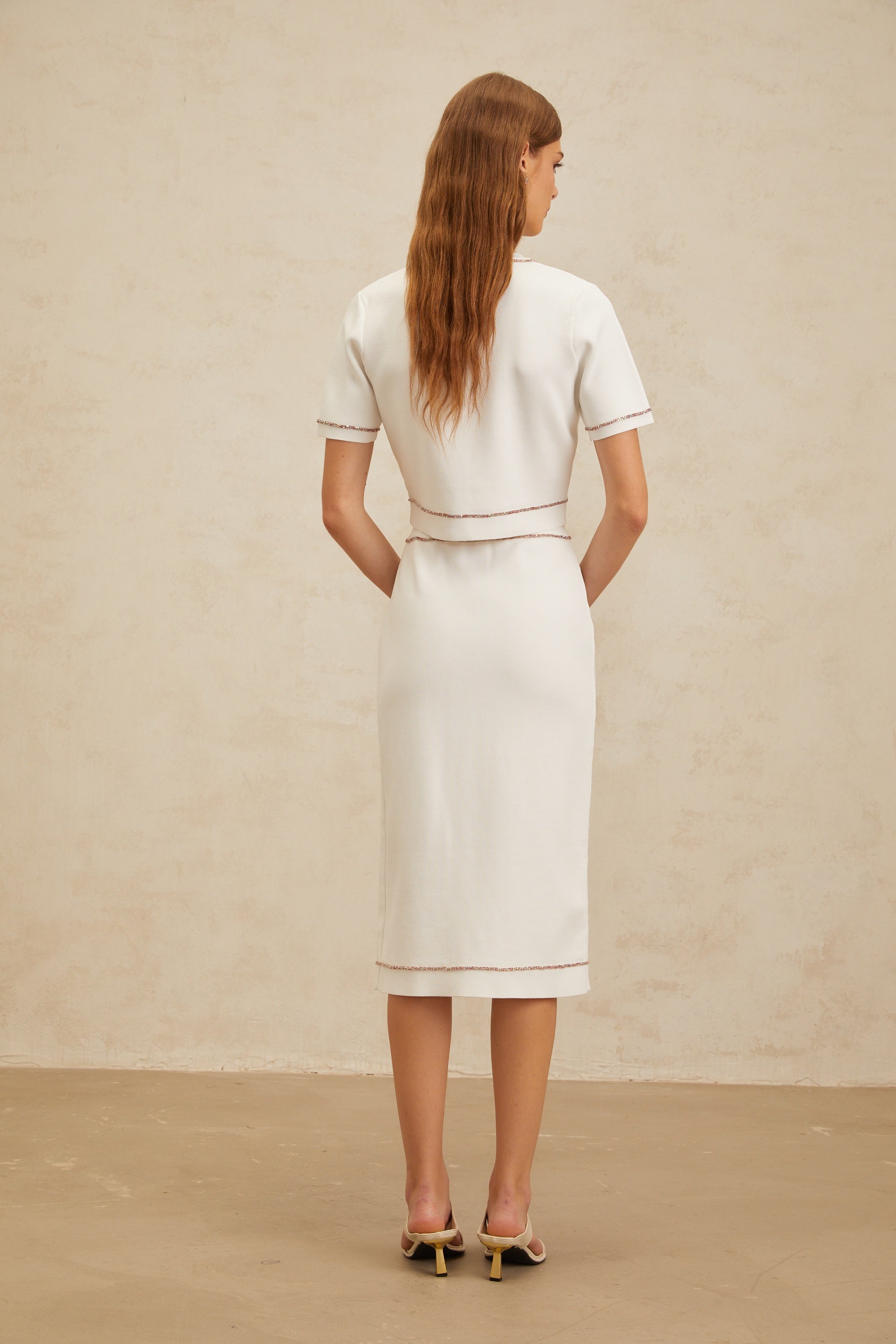 Clotilde White embellished Knit Top & Skirt Set (Final Sale-US Only)