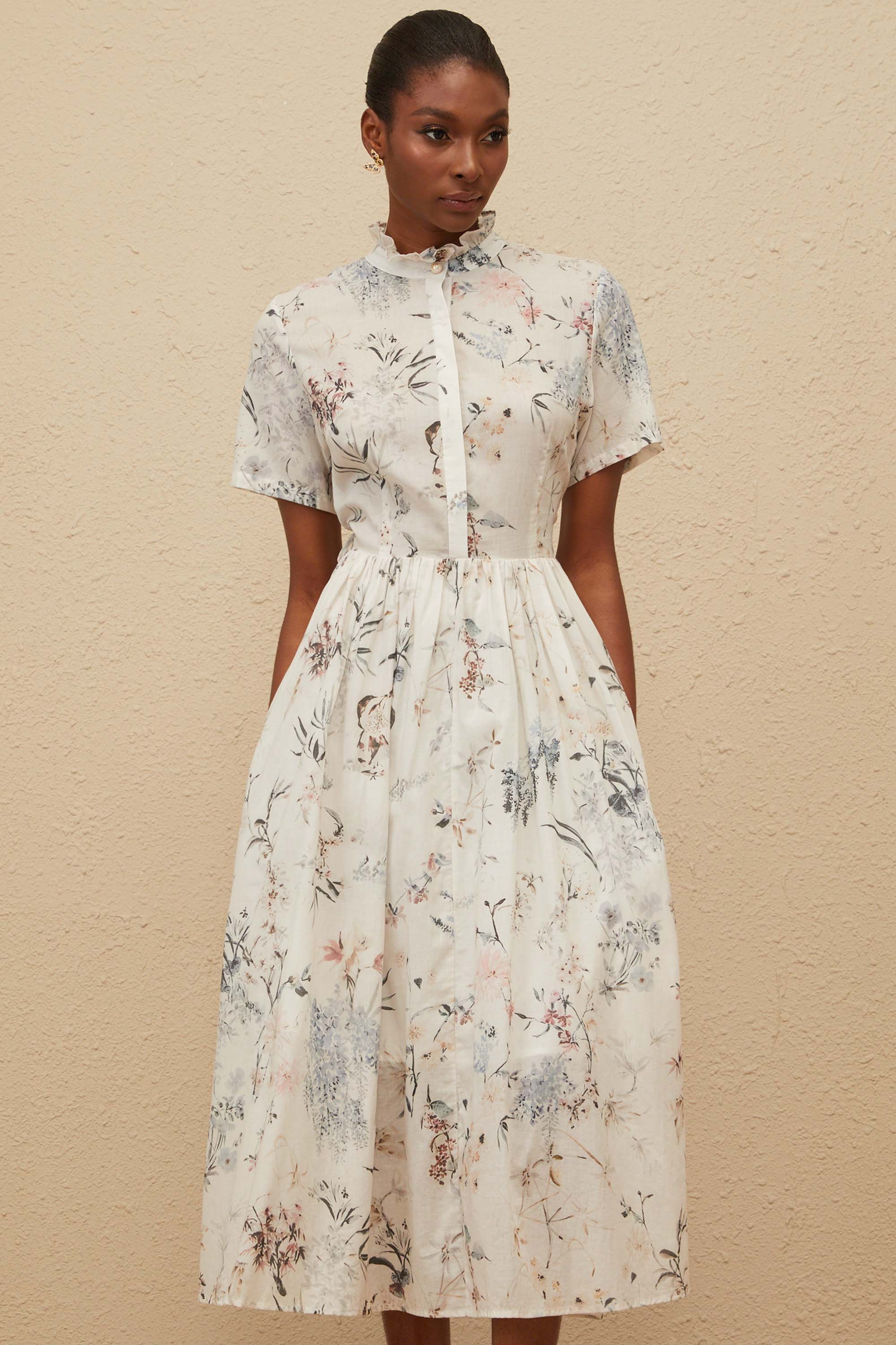 Héloïse White Floral Print Summer Midi Dress
