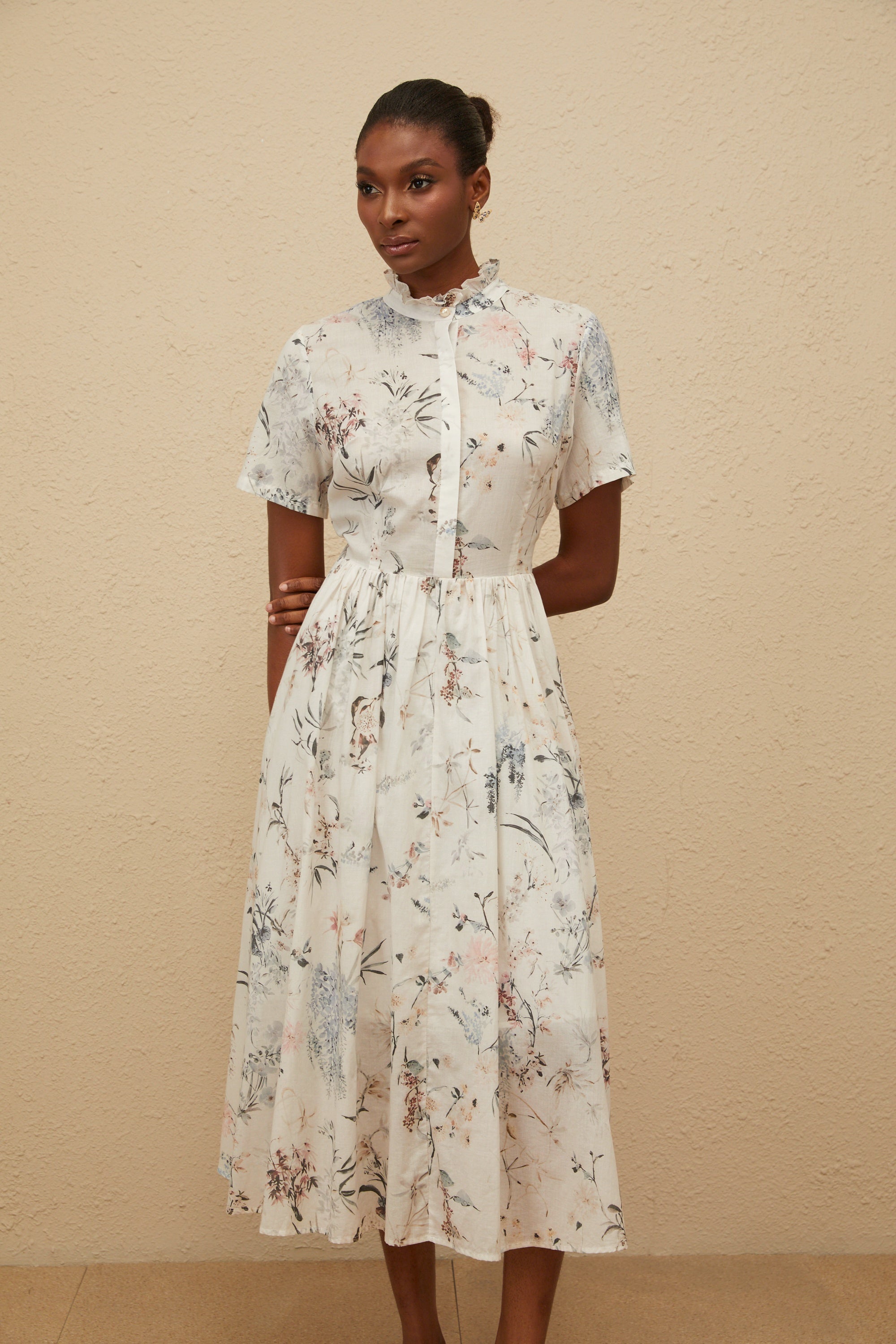 Héloïse White Floral Print Summer Midi Dress