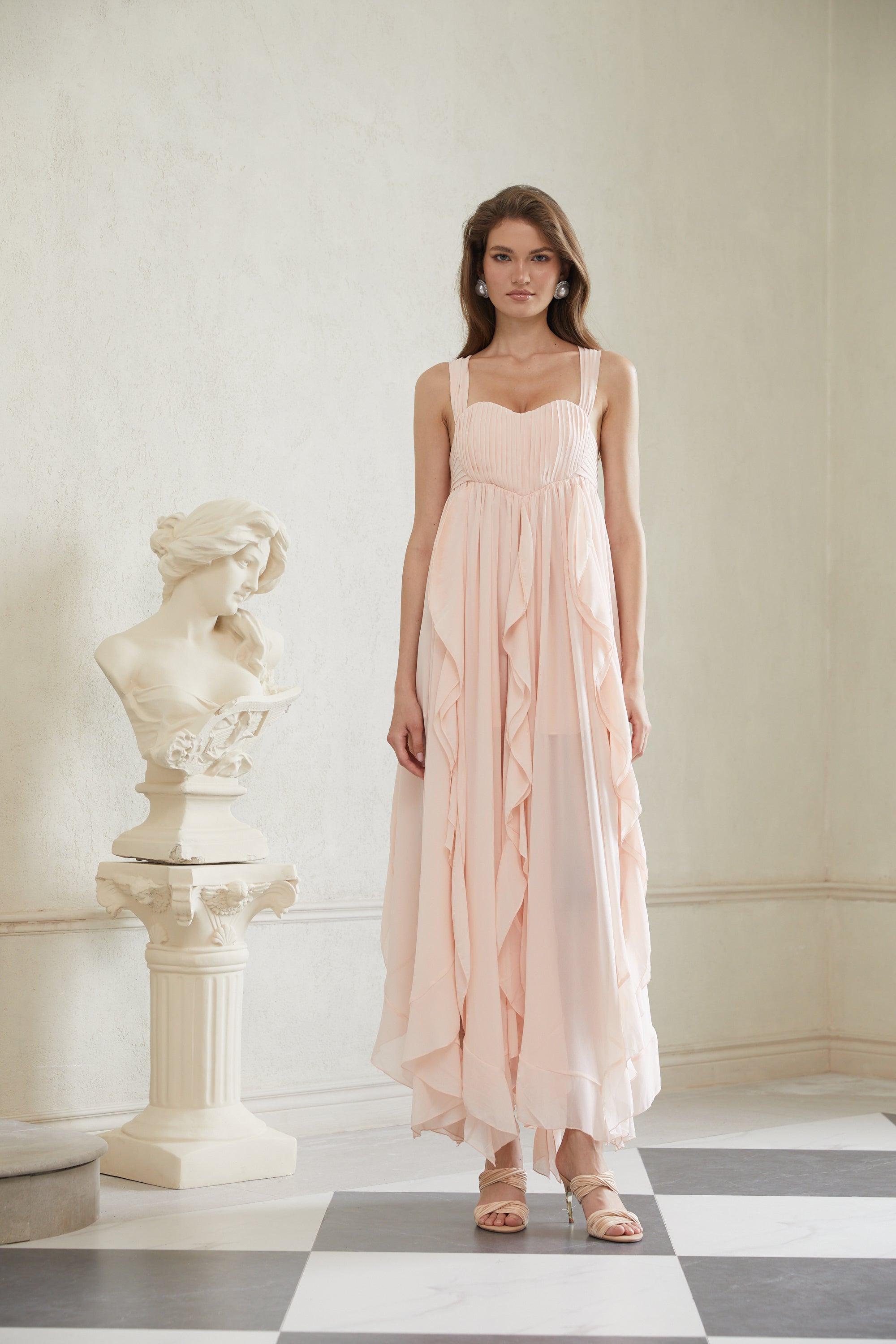 Eos Pink Ruffled Chiffon Maxi Dress (Final Sale-US Only)