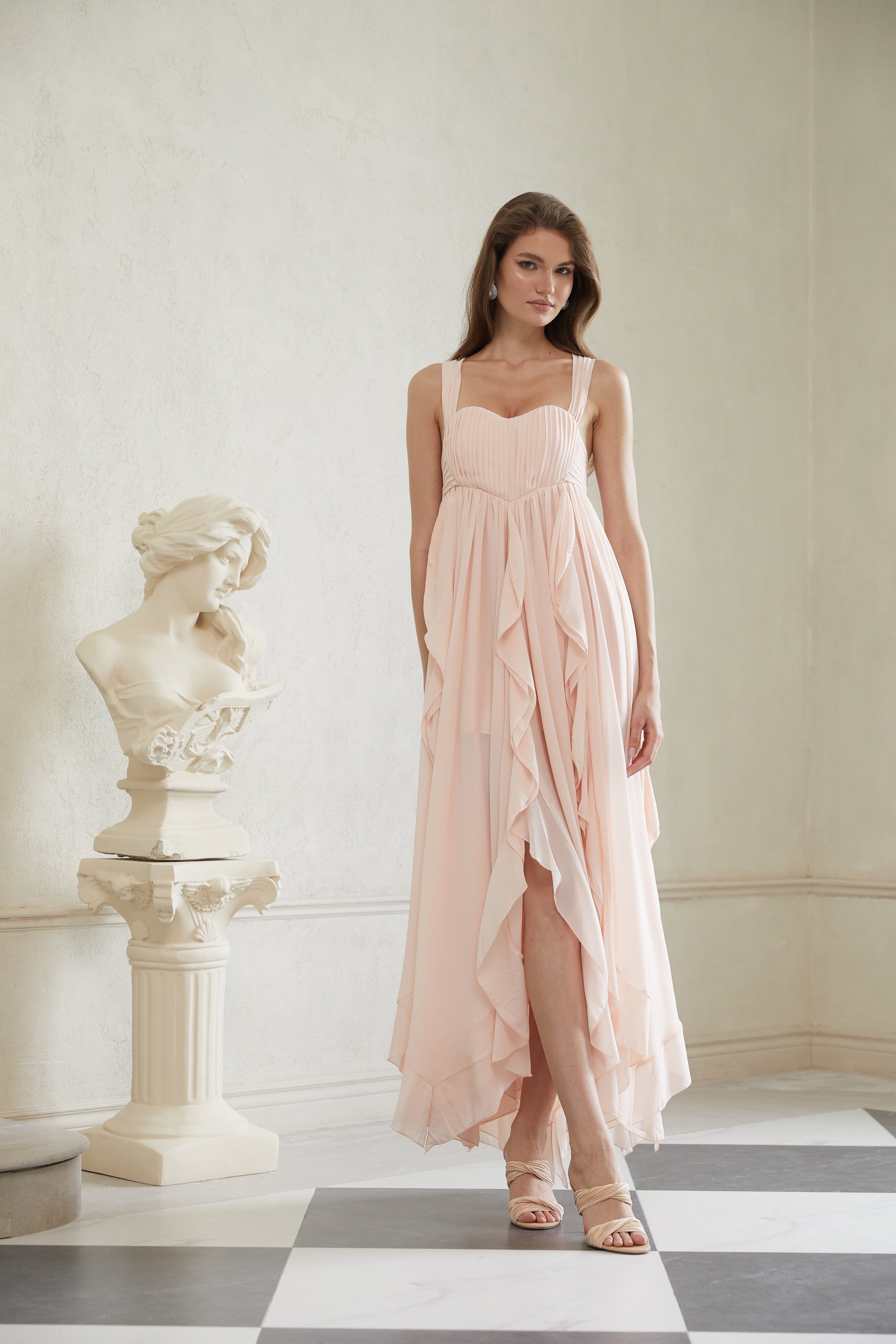 Eos Pink Ruffled Chiffon Maxi Dress (Final Sale-US Only)
