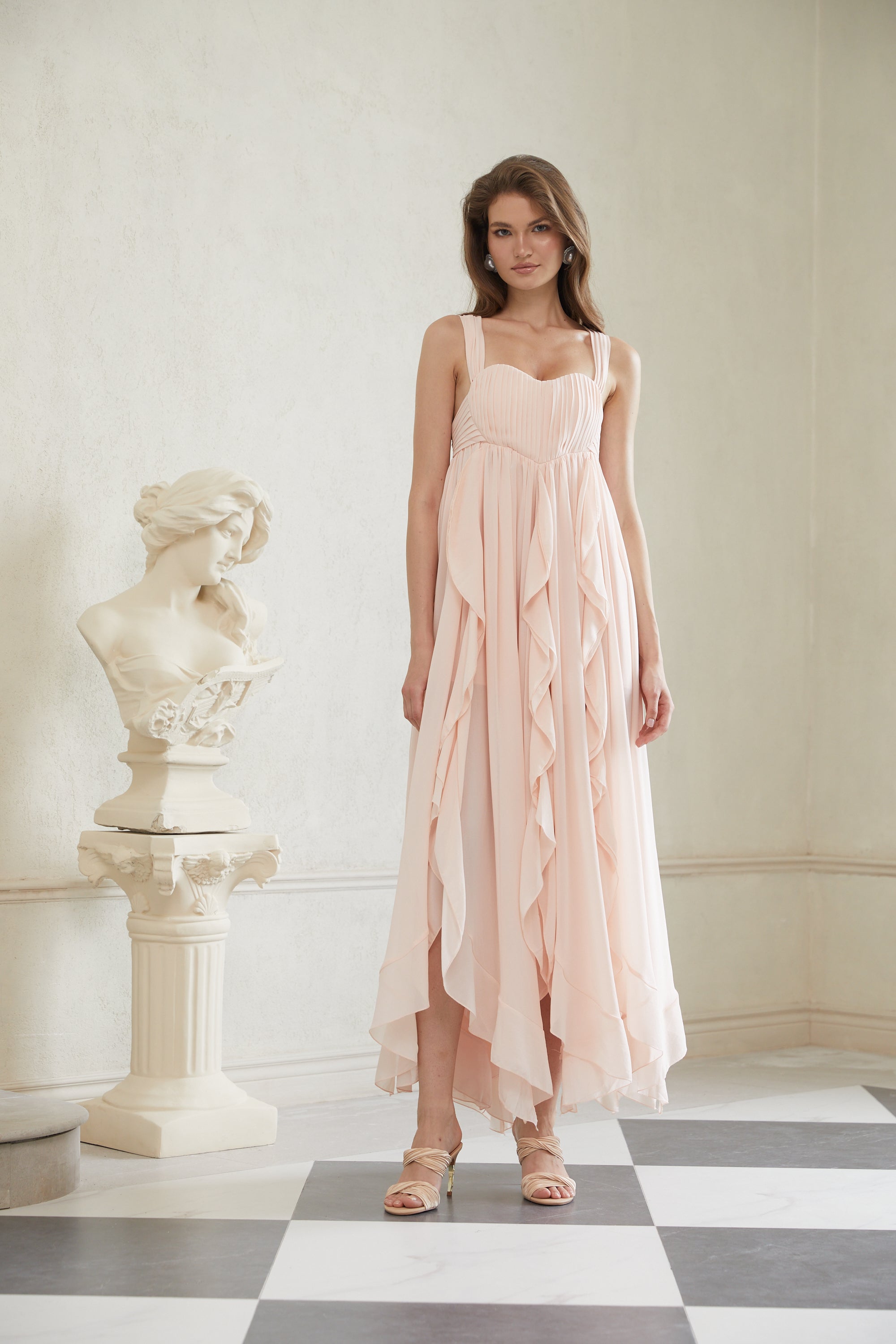 Eos Pink Ruffled Chiffon Maxi Dress (Final Sale-US Only)