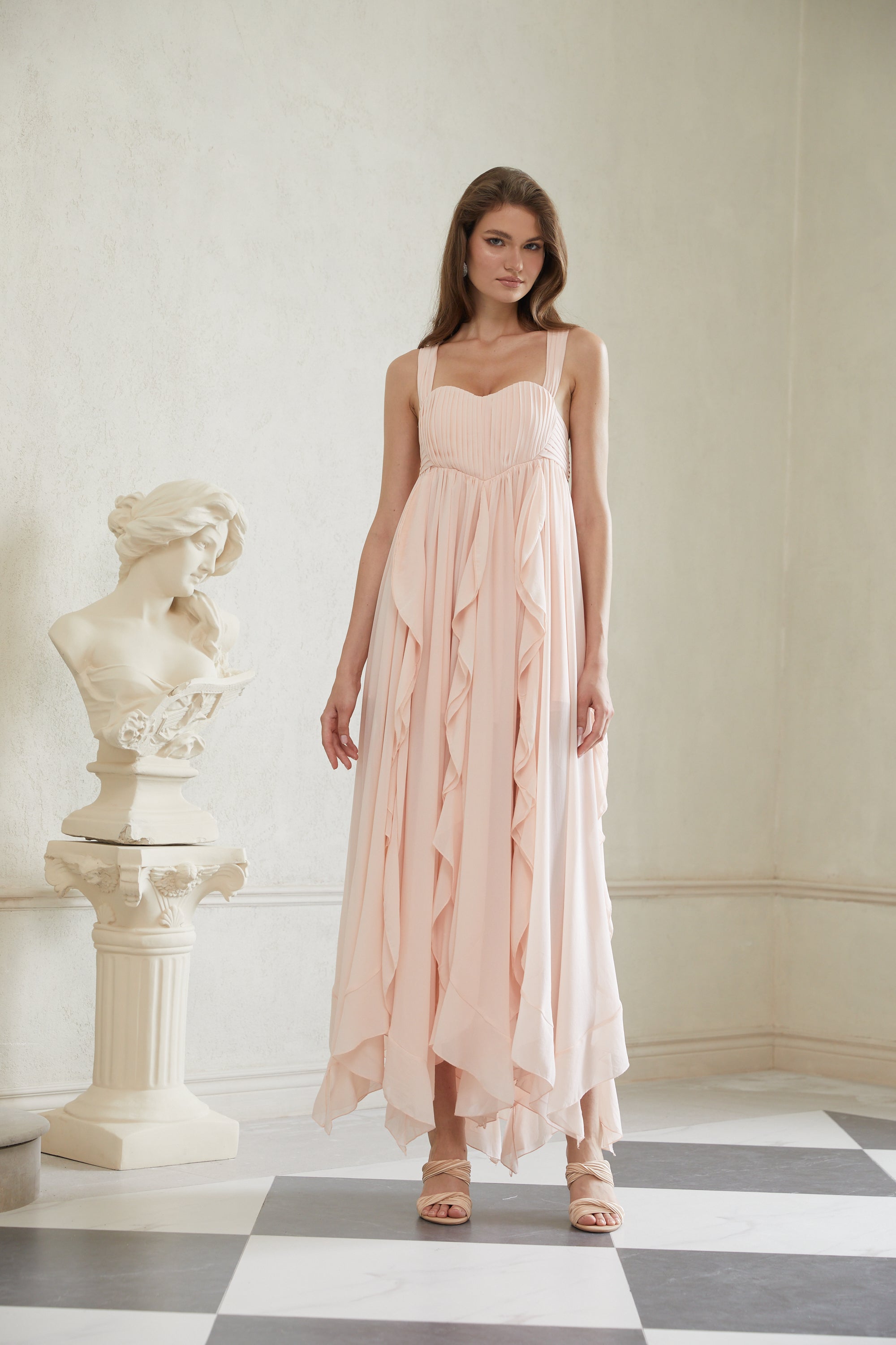 Eos Pink Ruffled Chiffon Maxi Dress (Final Sale-US Only)