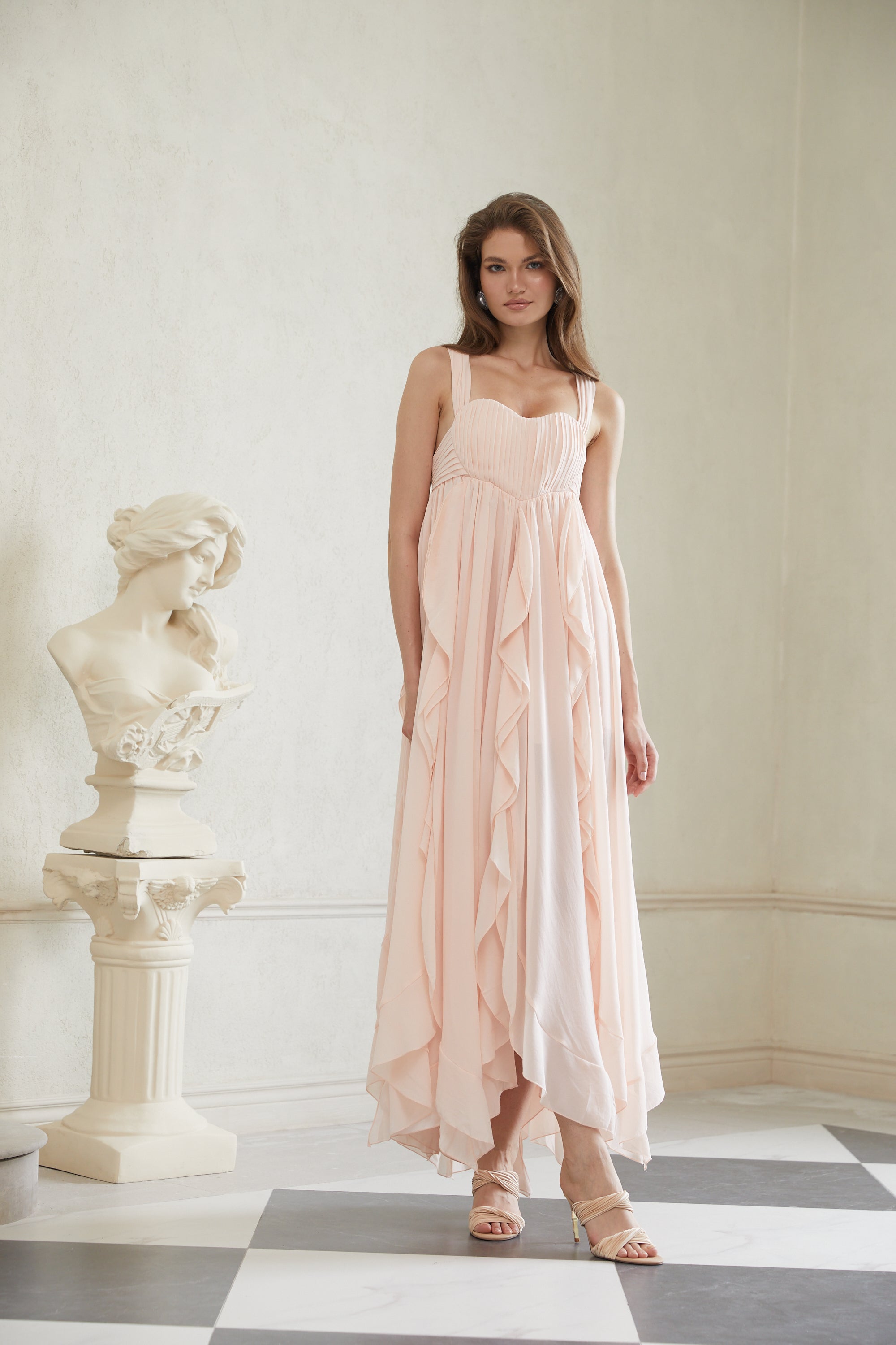 Eos Pink Ruffled Chiffon Maxi Dress (Final Sale-US Only)