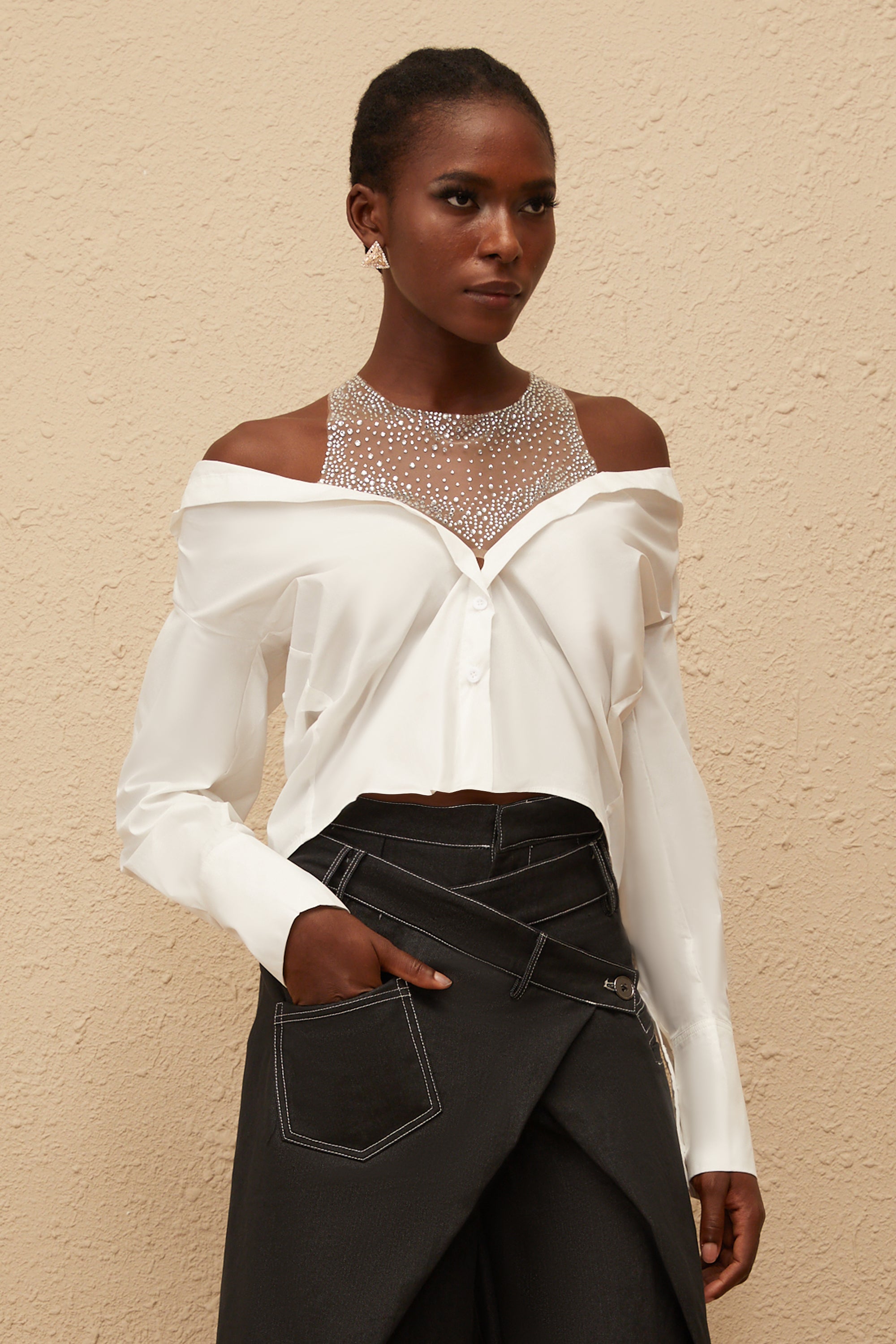 Hélène White Deconstructed Cropped Blouse – Miss Rosier - Women's