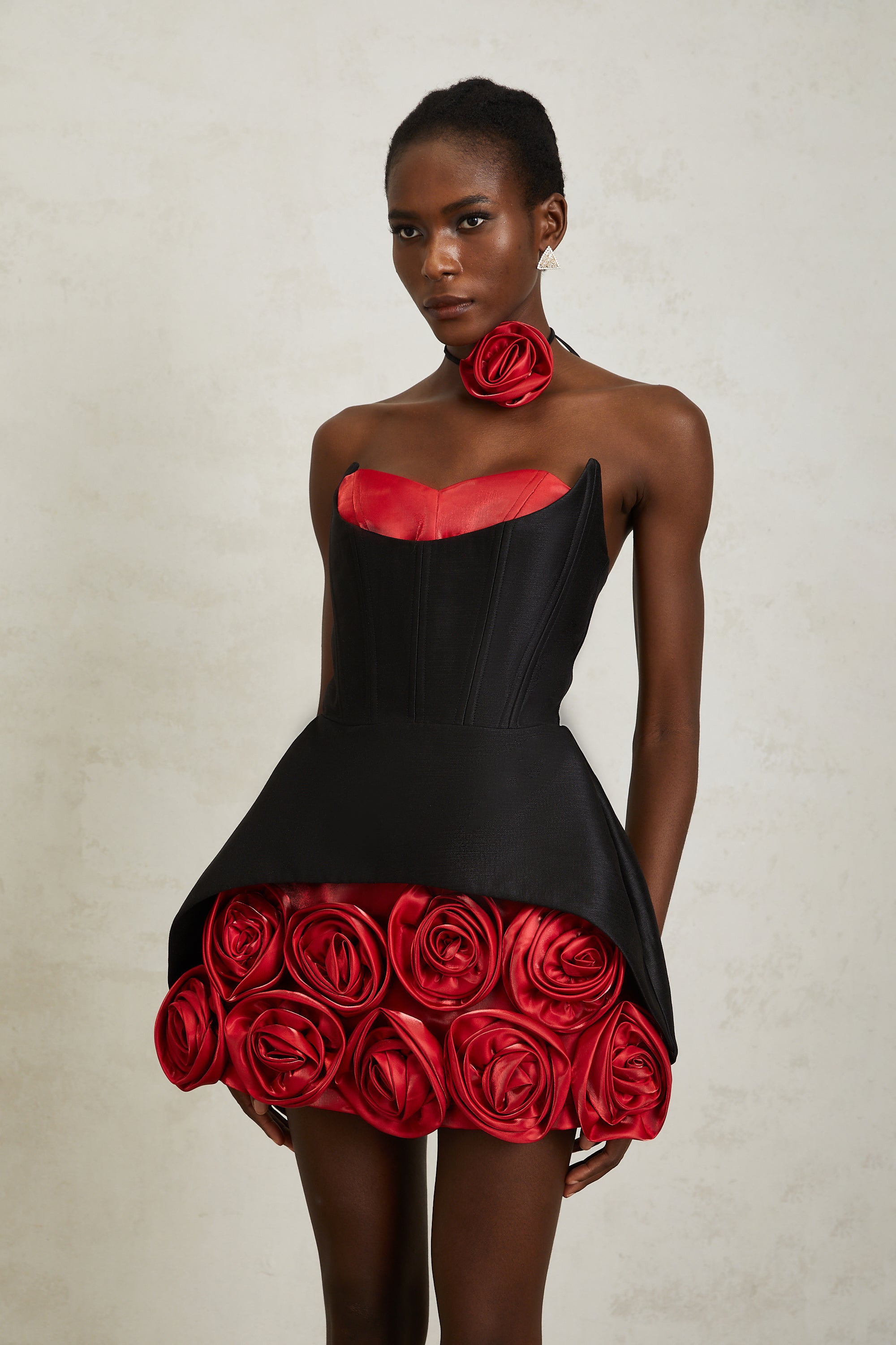 Joaquina Black Rose Appliqué Corset Mini Dress – Miss Rosier
