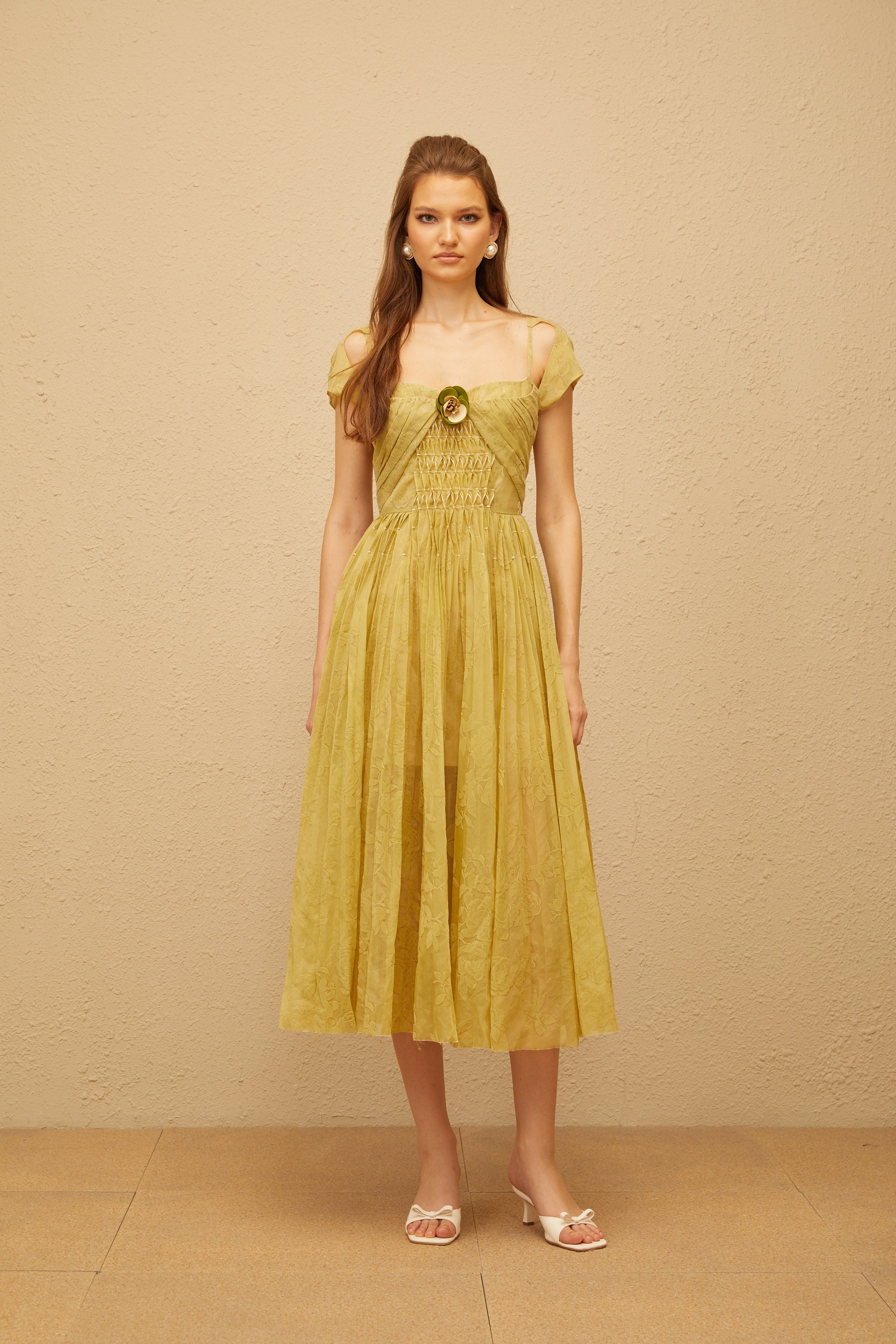 Béryl Green Floral Jacquard Midi Dress (Final Sale-US Only)