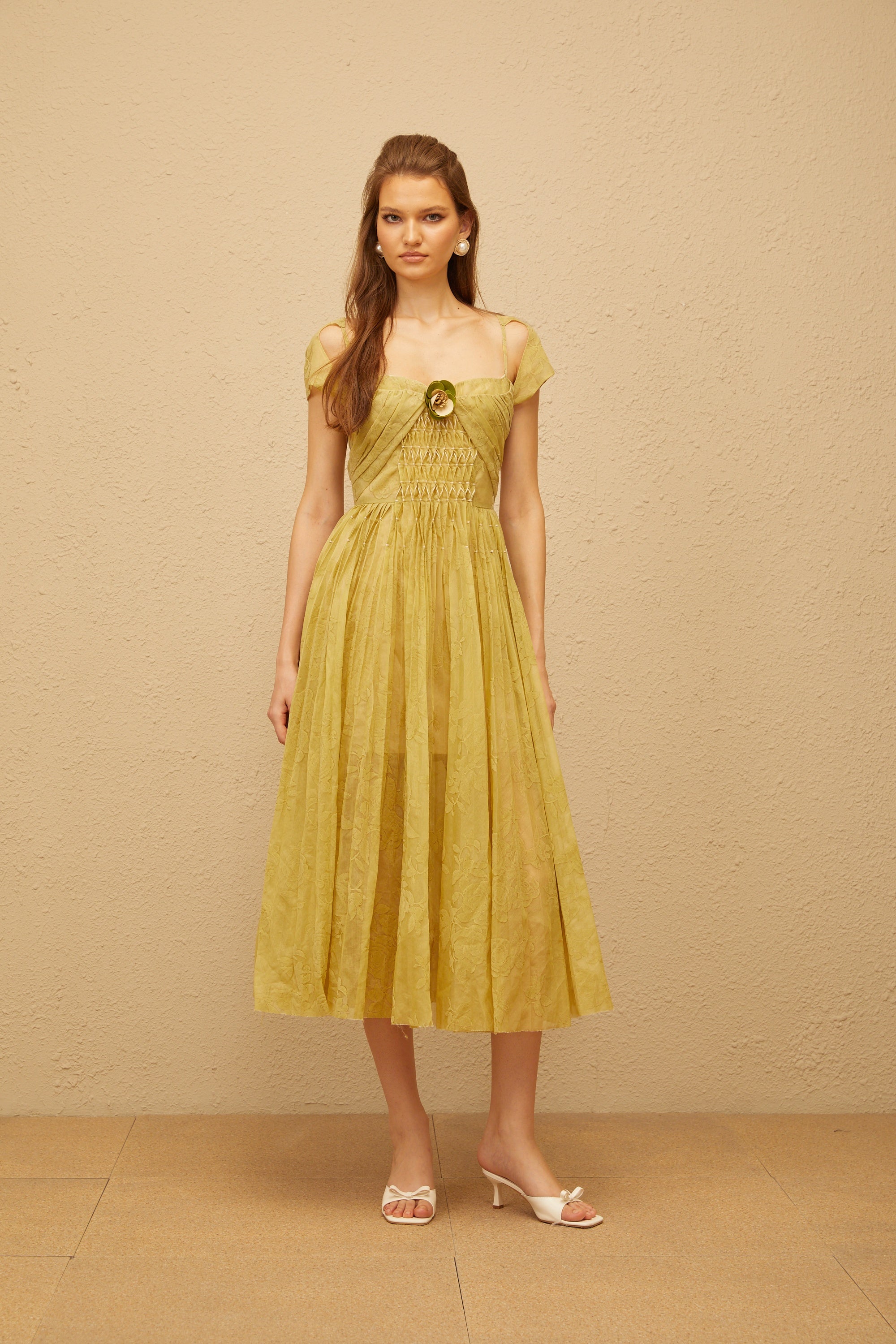 Béryl Green Floral Jacquard Midi Dress (Final Sale-US Only)