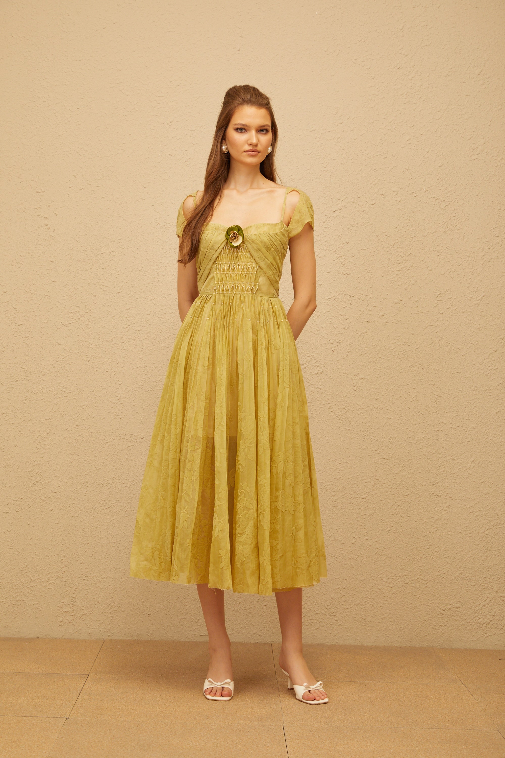 Béryl Green Floral Jacquard Midi Dress (Final Sale-US Only)
