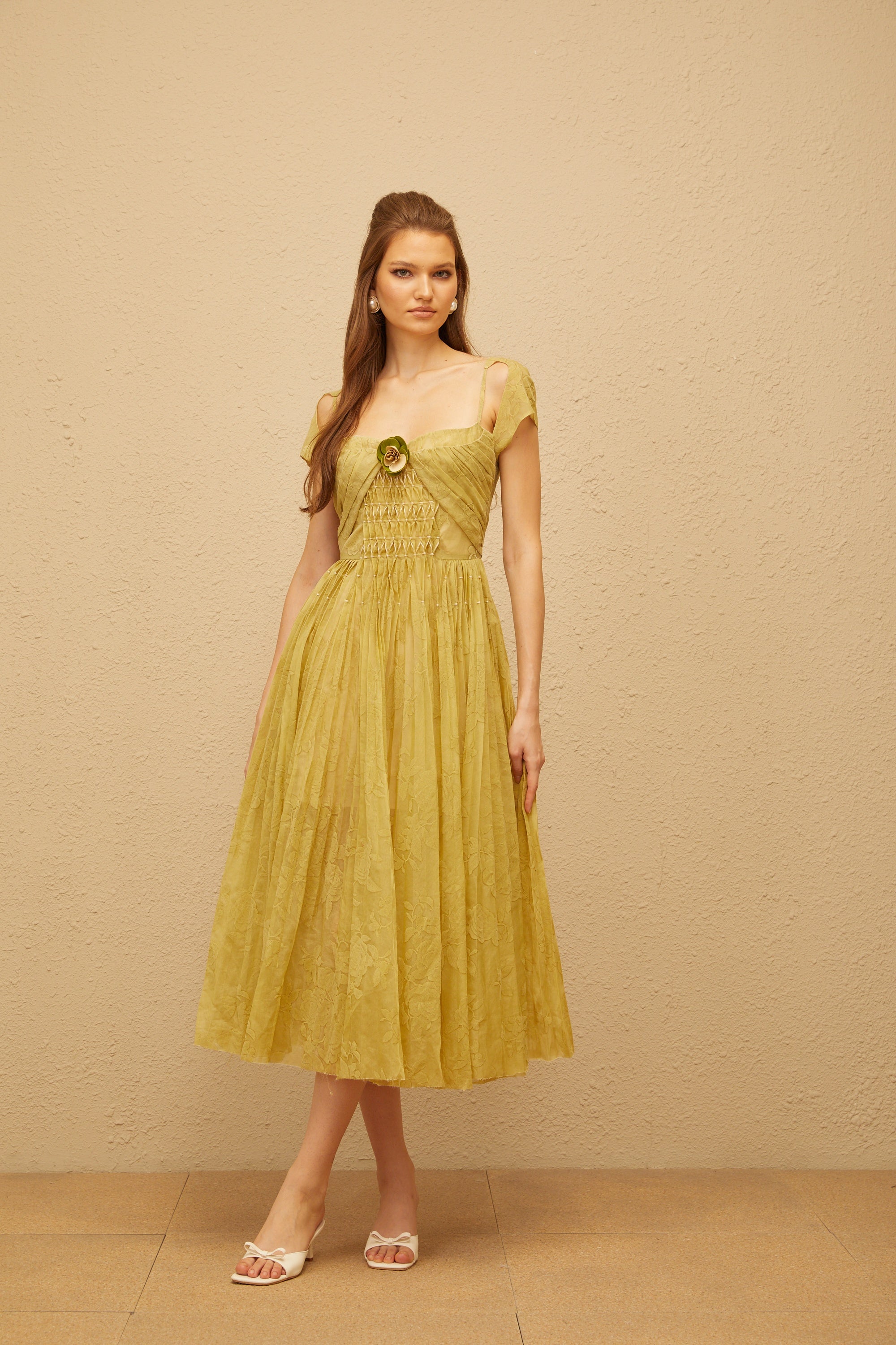 Béryl Green Floral Jacquard Midi Dress (Final Sale-US Only)