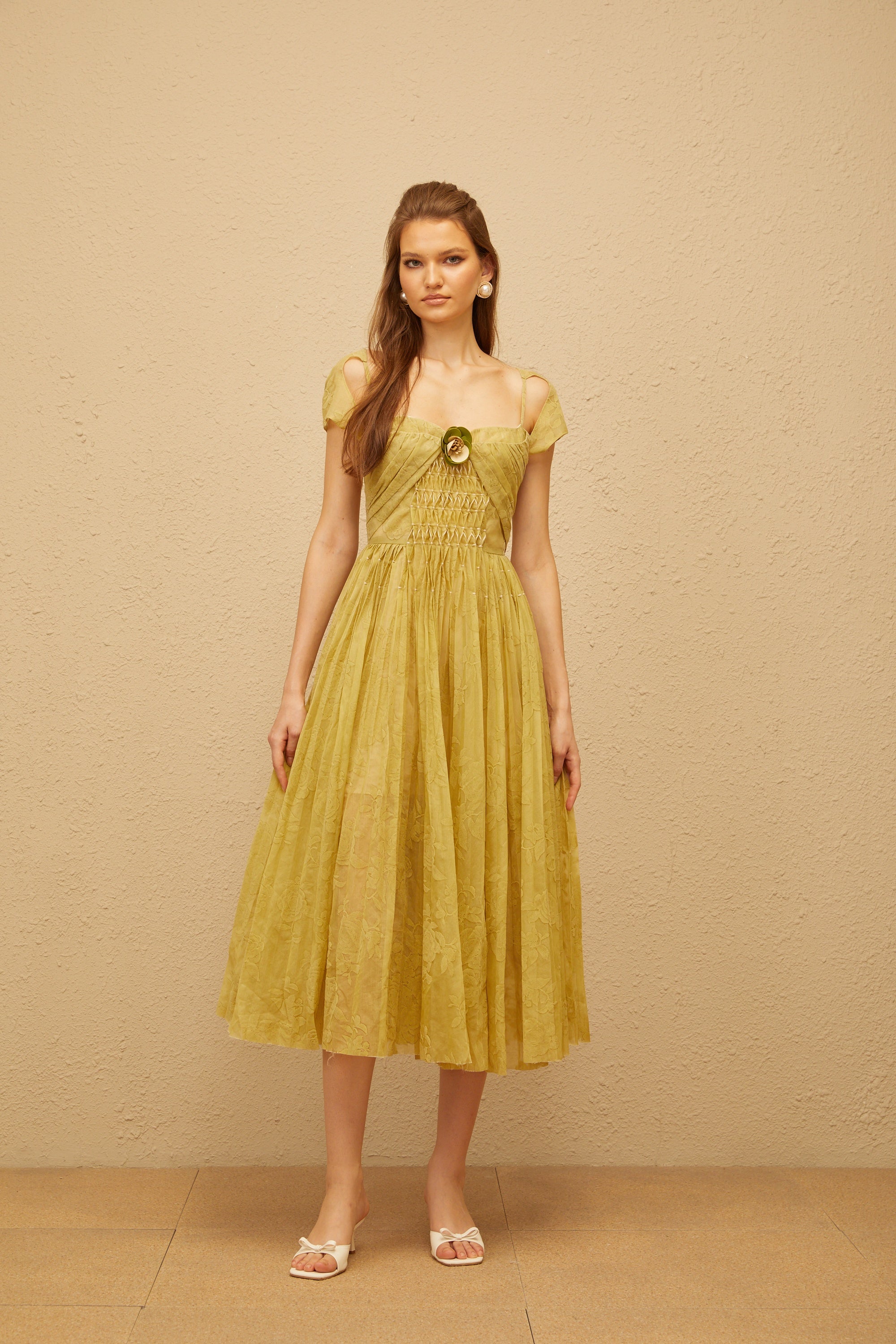 Béryl Green Floral Jacquard Midi Dress (Final Sale-US Only)