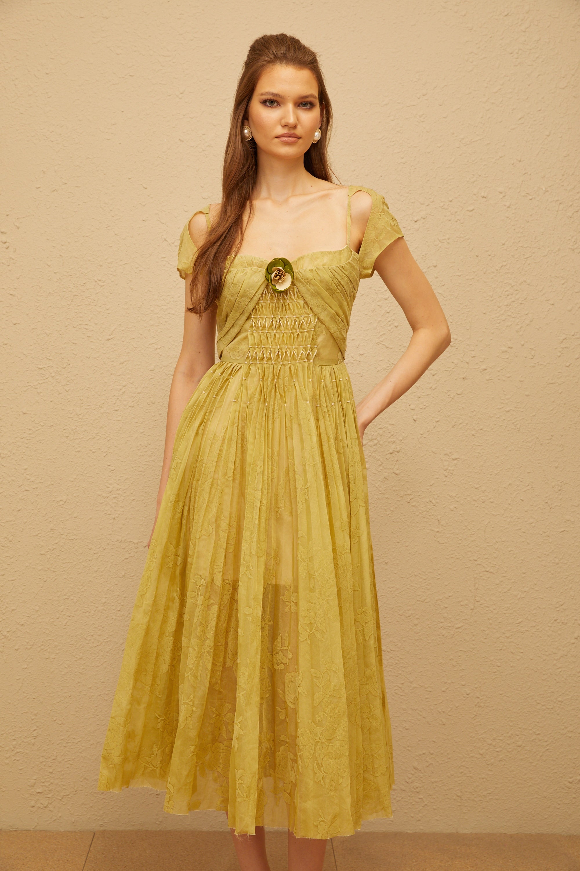 Béryl Green Floral Jacquard Midi Dress (Final Sale-US Only)