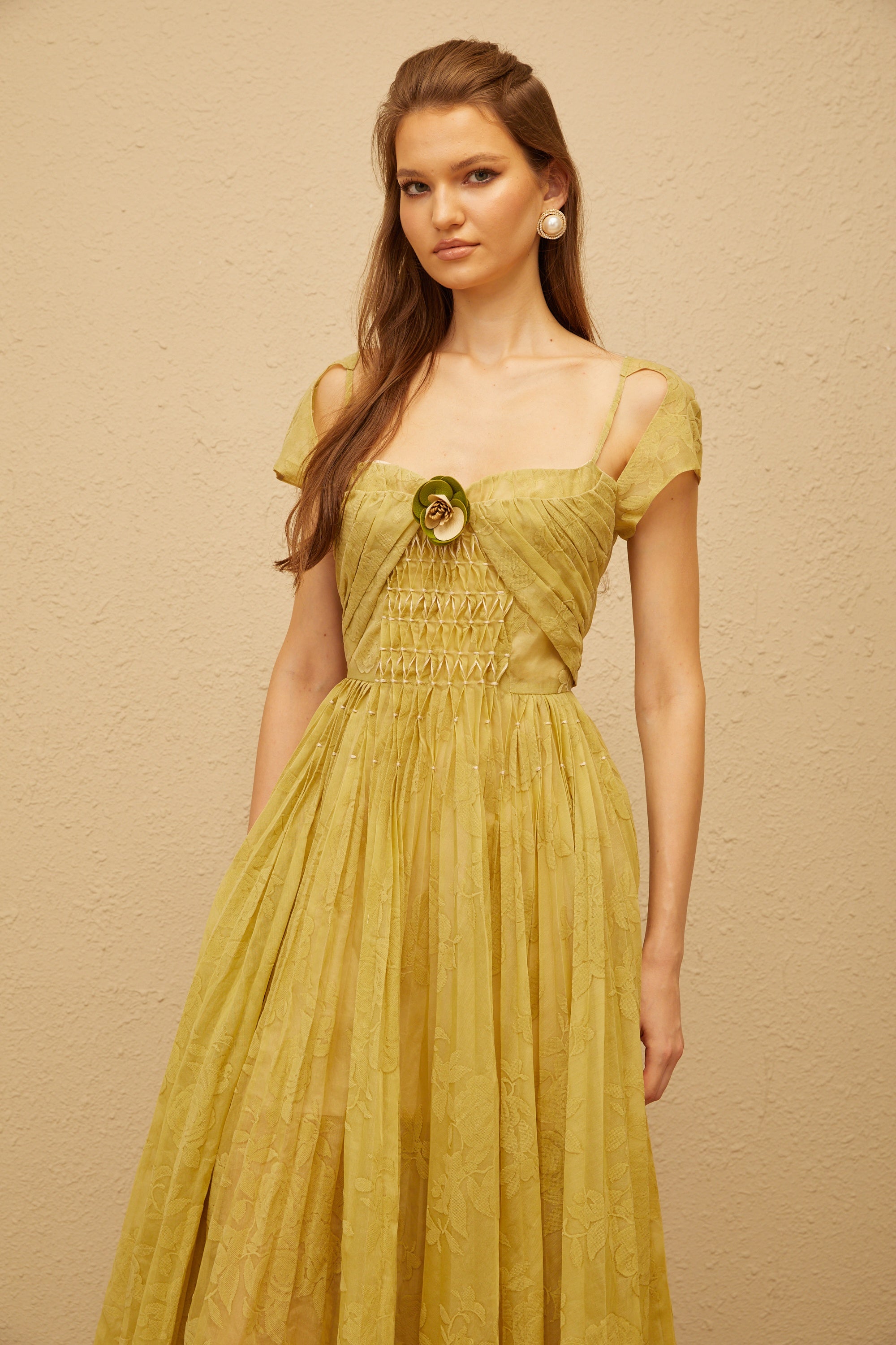 Béryl Green Floral Jacquard Midi Dress (Final Sale-US Only)